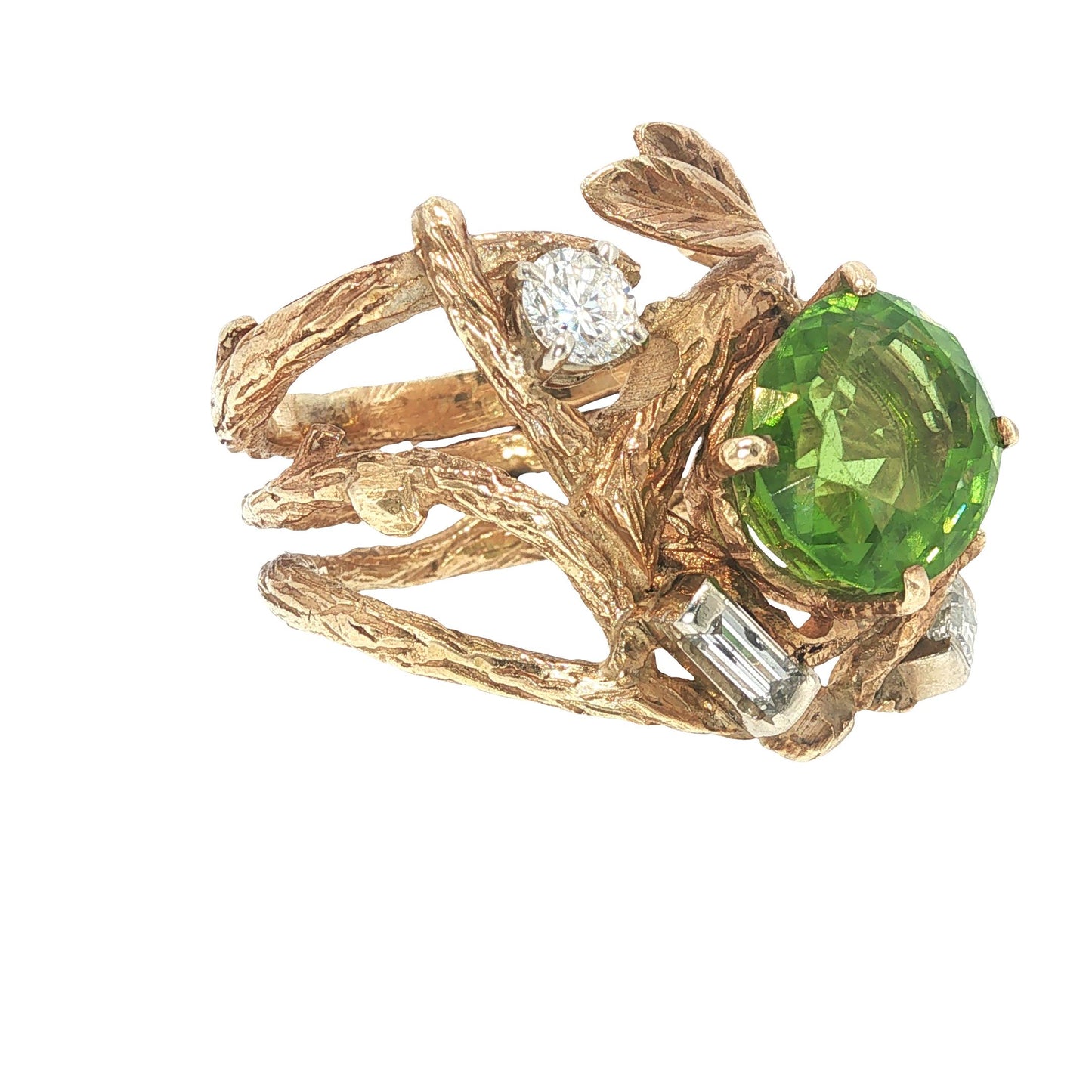 Vintage 14K Gold Peridot & Diamond Sculptural Ring