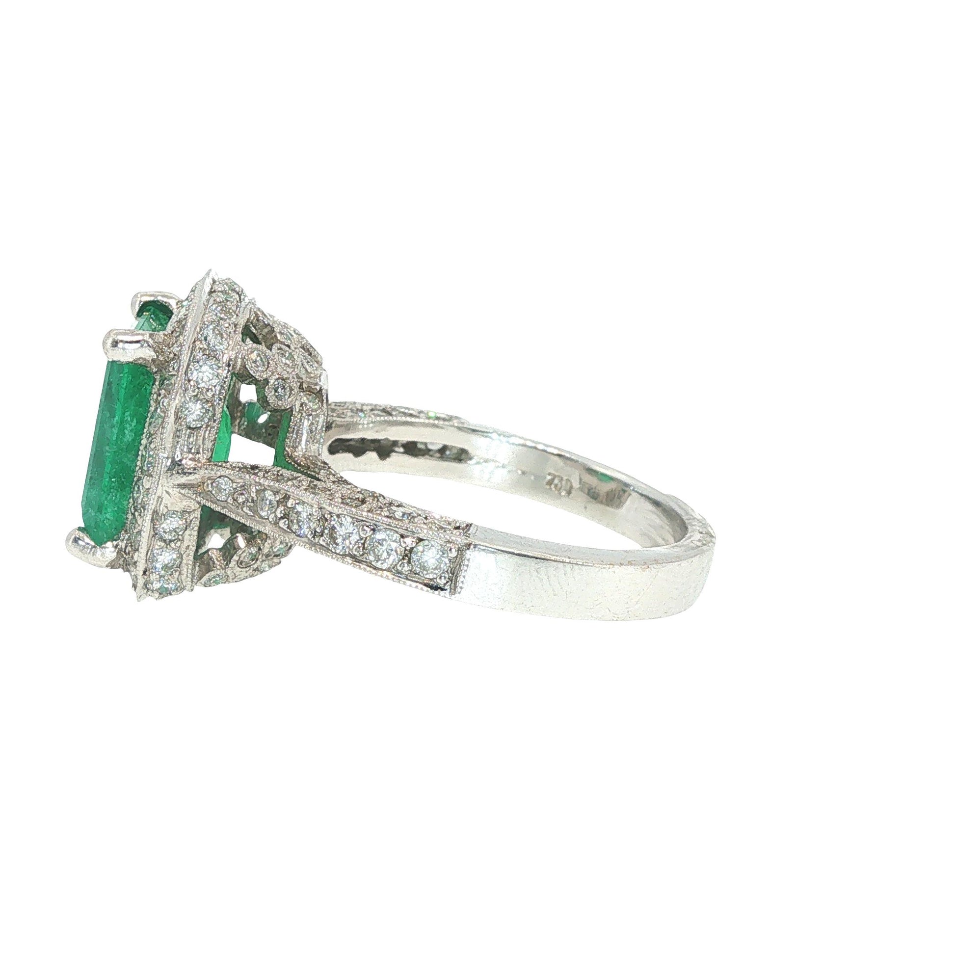 GIA Certified 4.29 Carat Colombian Emerald Diamond 18K White Gold Ring