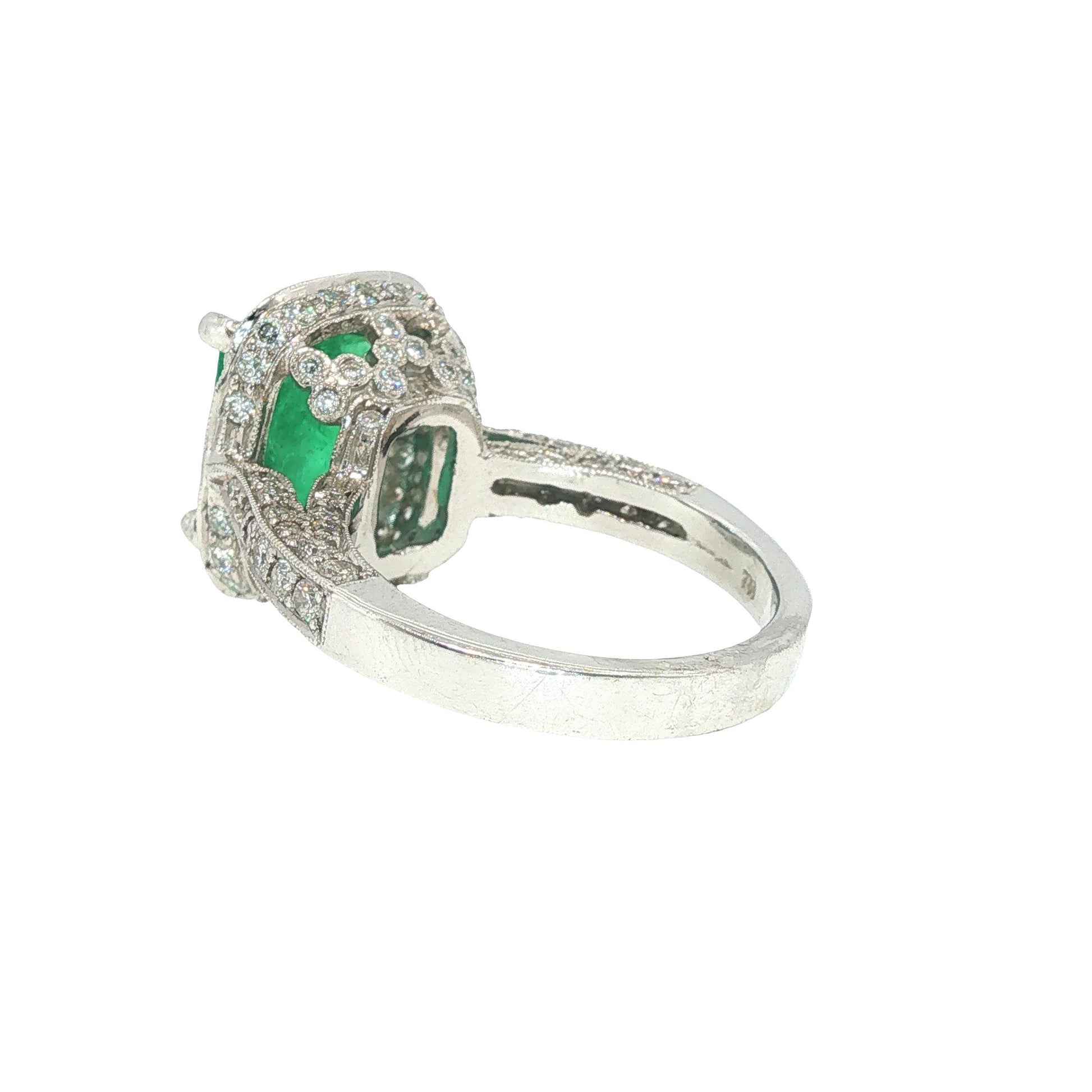 GIA Certified 4.29 Carat Colombian Emerald Diamond 18K White Gold Ring