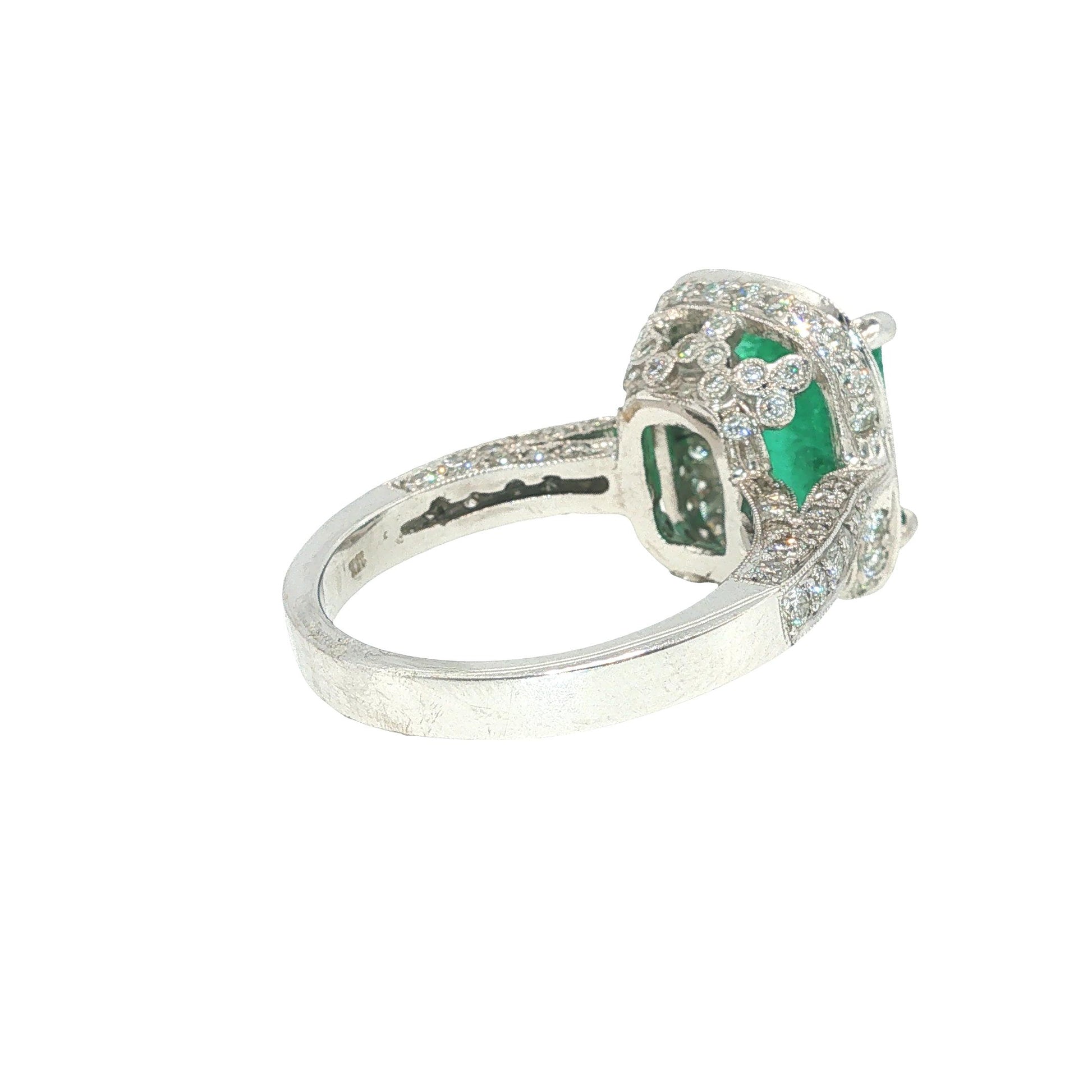 GIA Certified 4.29 Carat Colombian Emerald Diamond 18K White Gold Ring