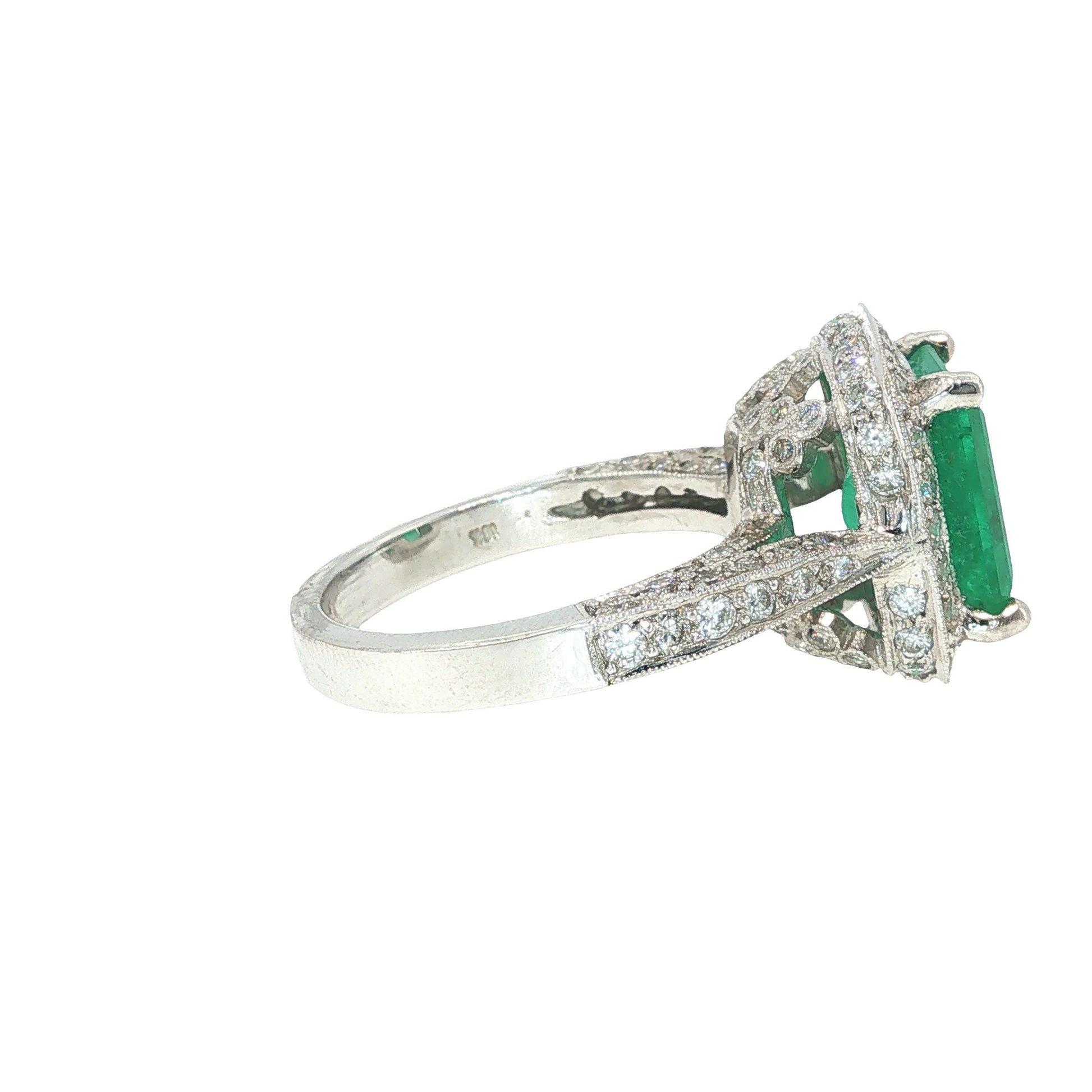 GIA Certified 4.29 Carat Colombian Emerald Diamond 18K White Gold Ring