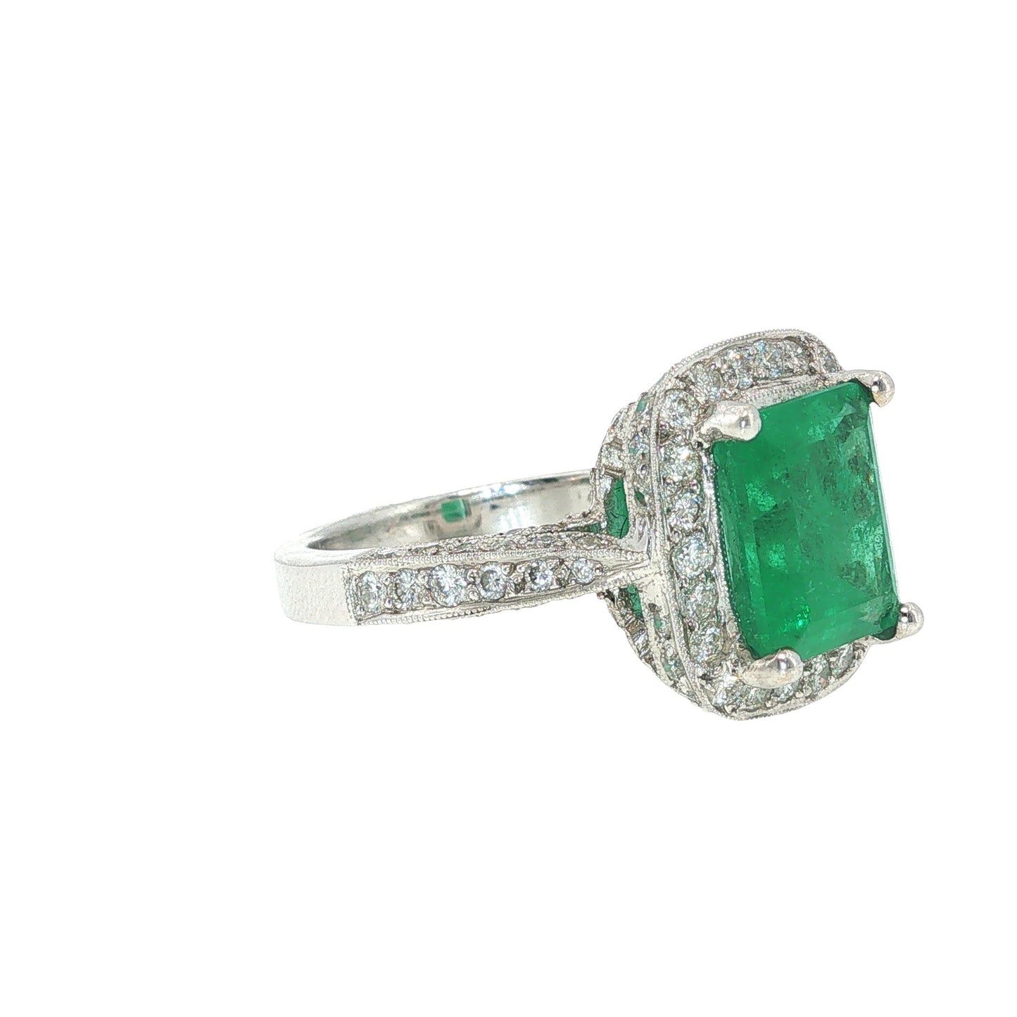GIA Certified 4.29 Carat Colombian Emerald Diamond 18K White Gold Ring