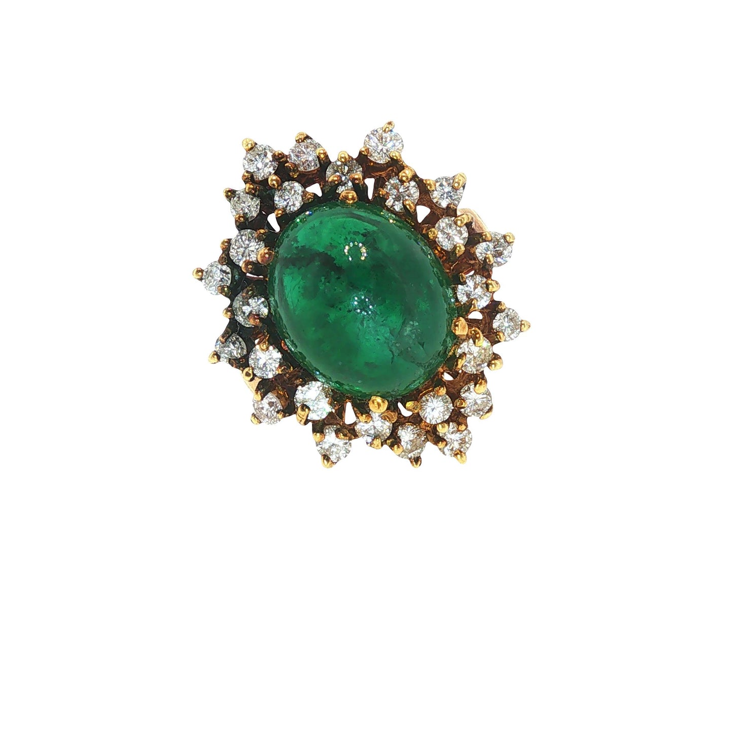 Vintage 18K Gold Emerald Cabochon & Diamond Cocktail Ring