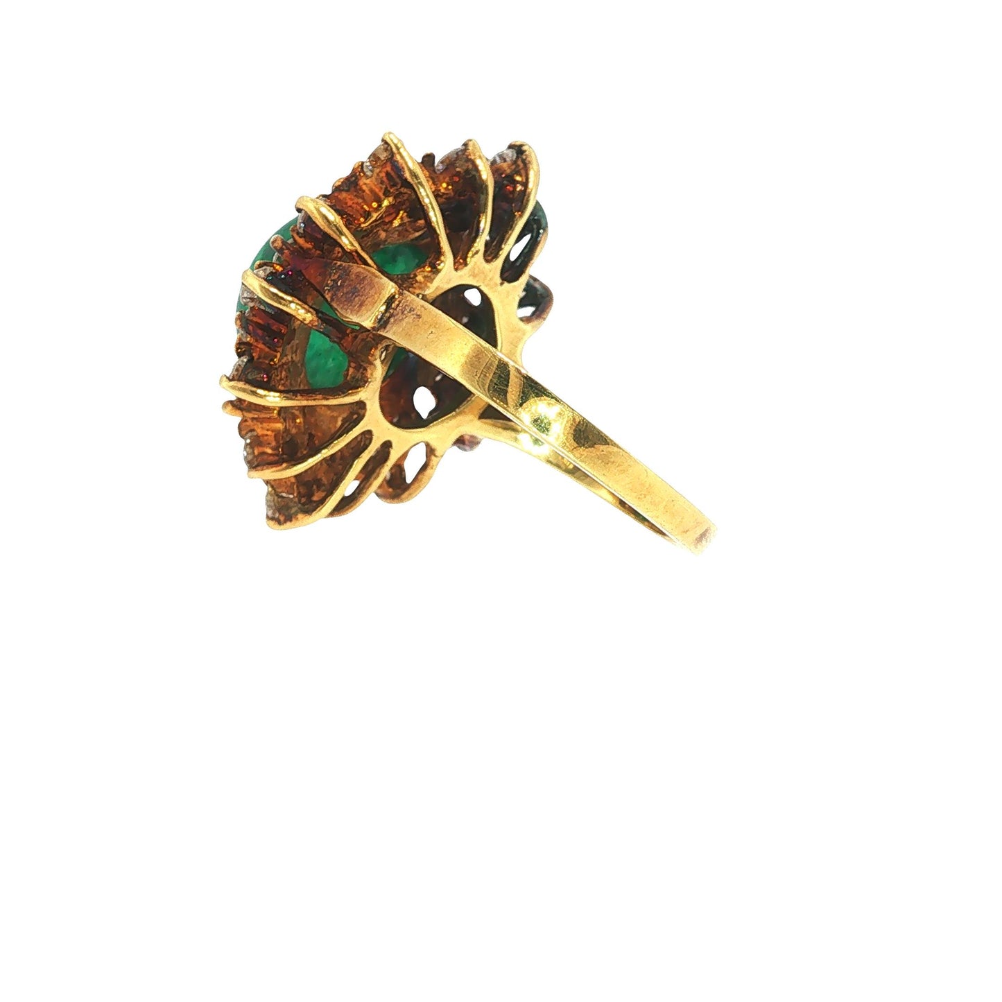 Vintage 18K Gold Emerald Cabochon & Diamond Cocktail Ring