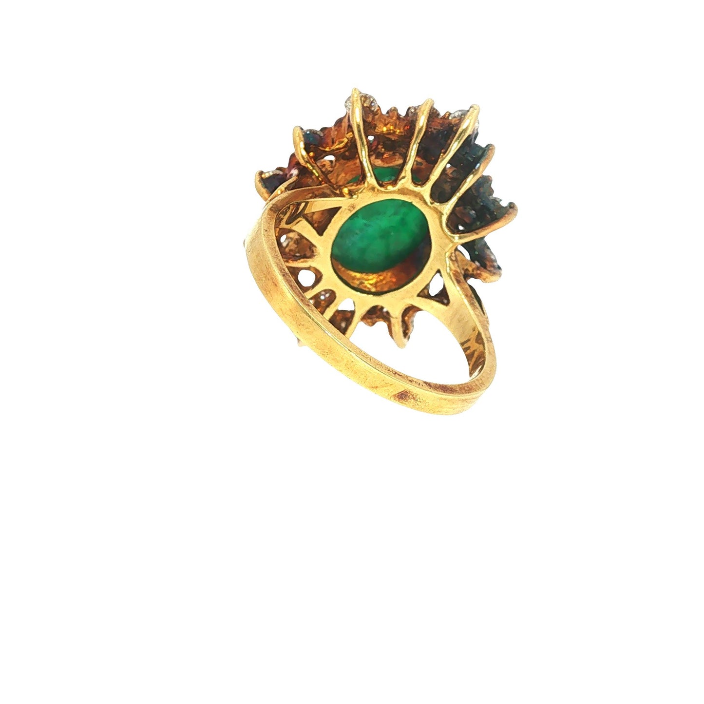 Vintage 18K Gold Emerald Cabochon & Diamond Cocktail Ring
