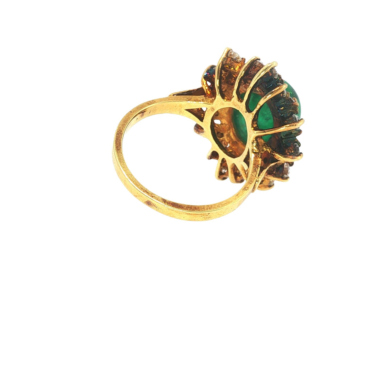 Vintage 18K Gold Emerald Cabochon & Diamond Cocktail Ring