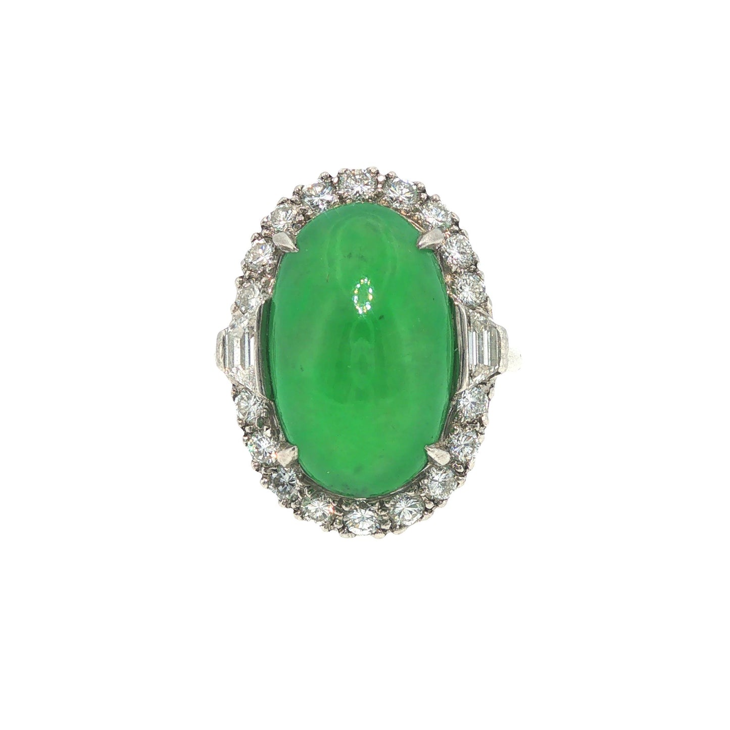 GIA Certified 1950s Type A Jadeite Jade Diamond Platinum Ring