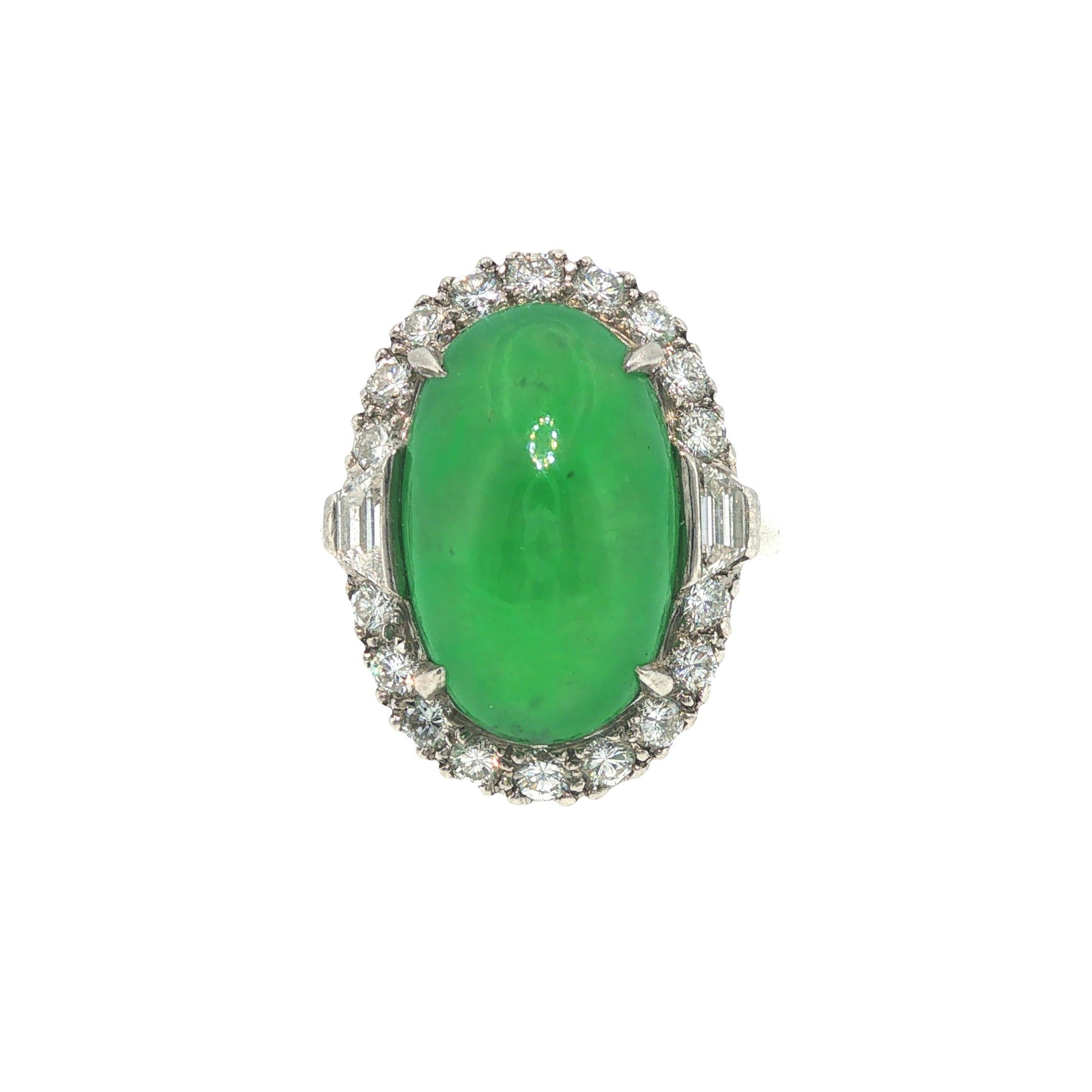 GIA Certified 1950s Type A Jadeite Jade Diamond Platinum Ring