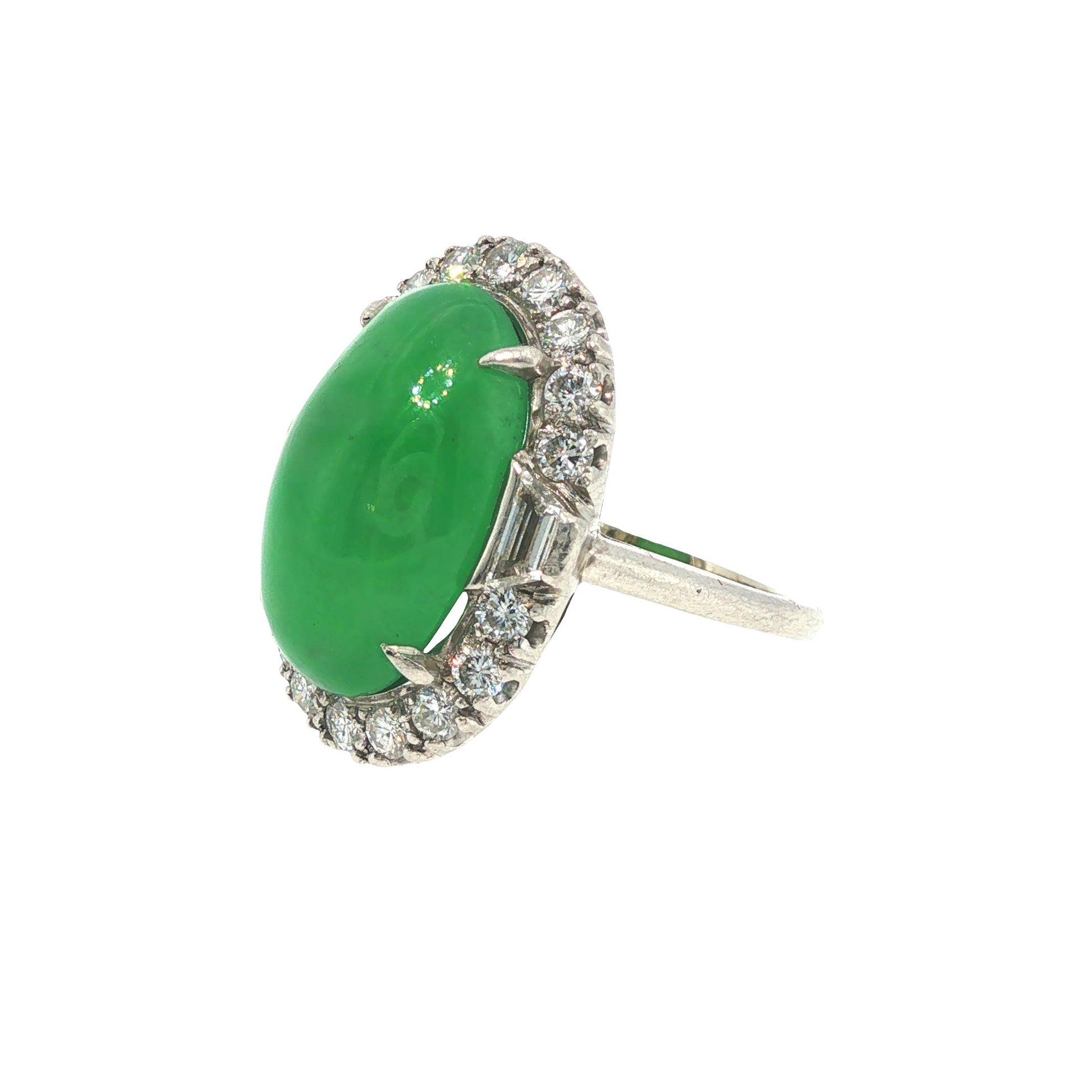 GIA Certified 1950s Type A Jadeite Jade Diamond Platinum Ring