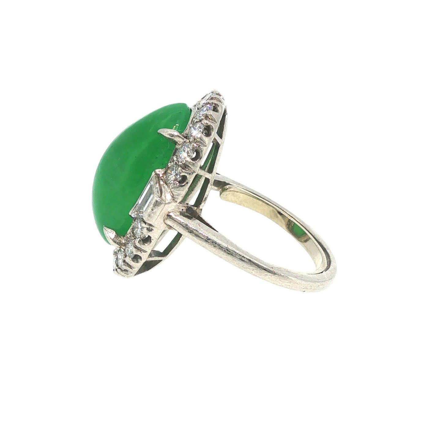 GIA Certified 1950s Type A Jadeite Jade Diamond Platinum Ring