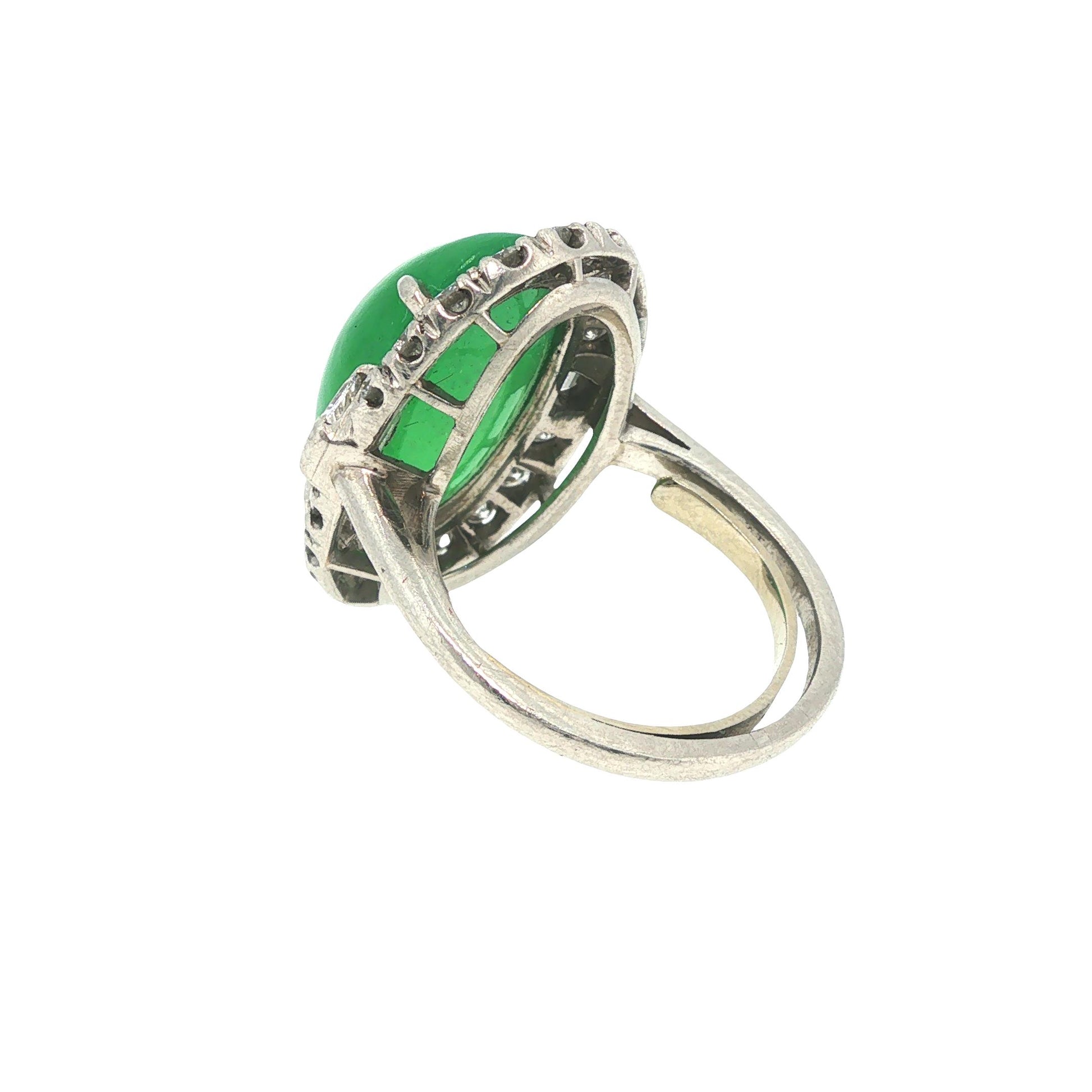 GIA Certified 1950s Type A Jadeite Jade Diamond Platinum Ring