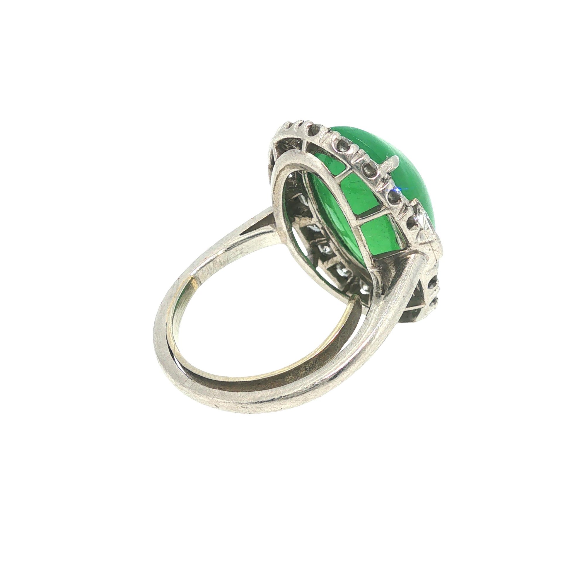 GIA Certified 1950s Type A Jadeite Jade Diamond Platinum Ring