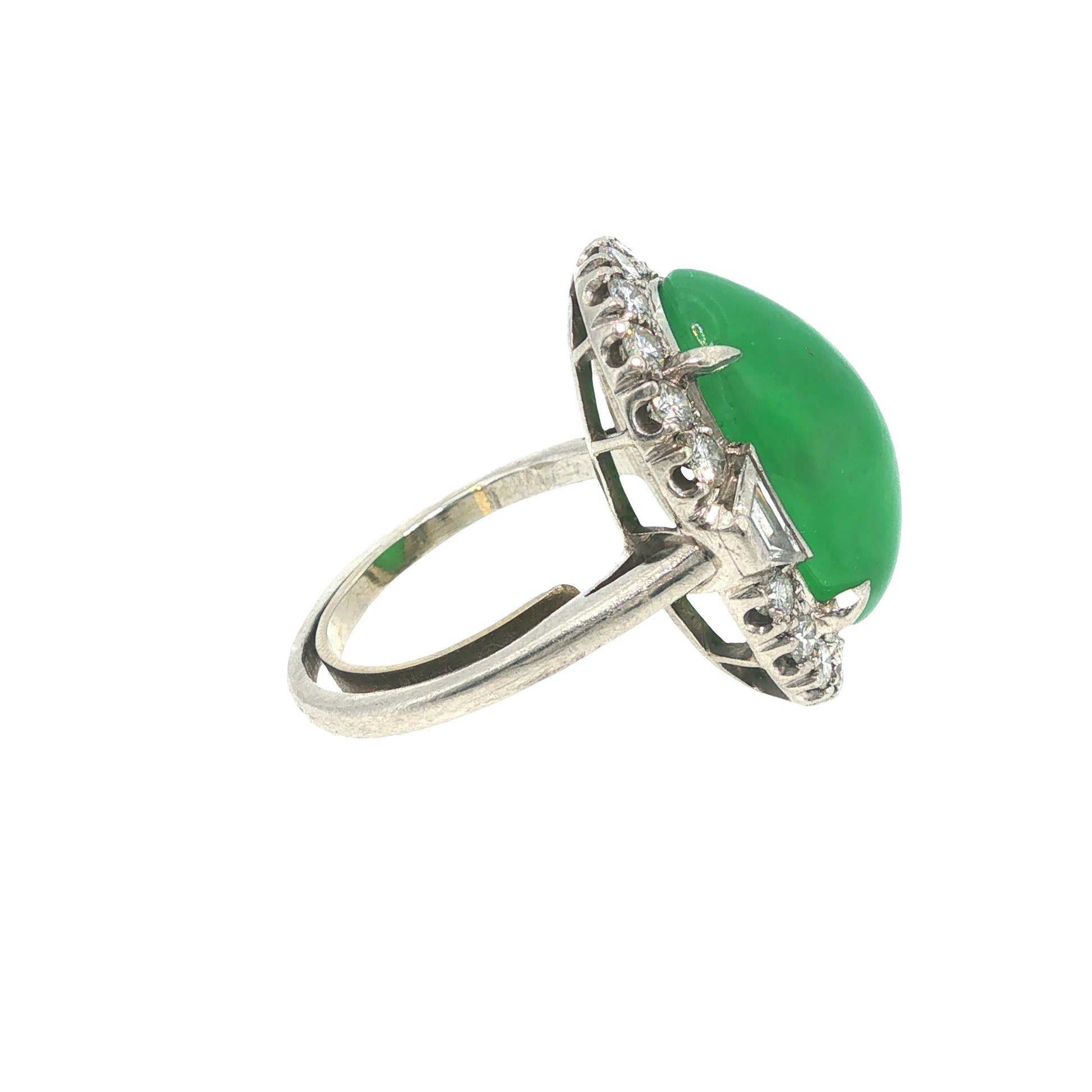 GIA Certified 1950s Type A Jadeite Jade Diamond Platinum Ring