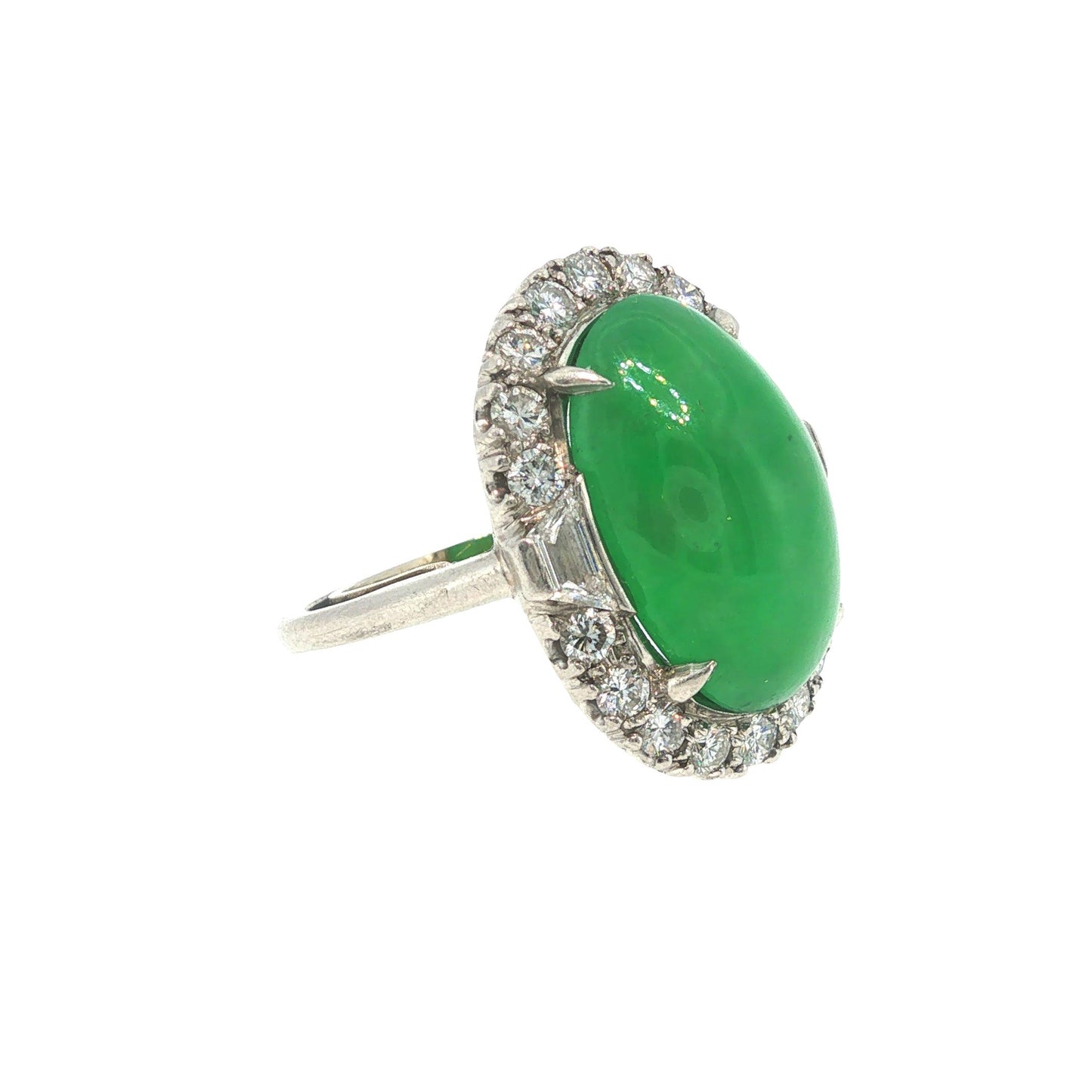 GIA Certified 1950s Type A Jadeite Jade Diamond Platinum Ring
