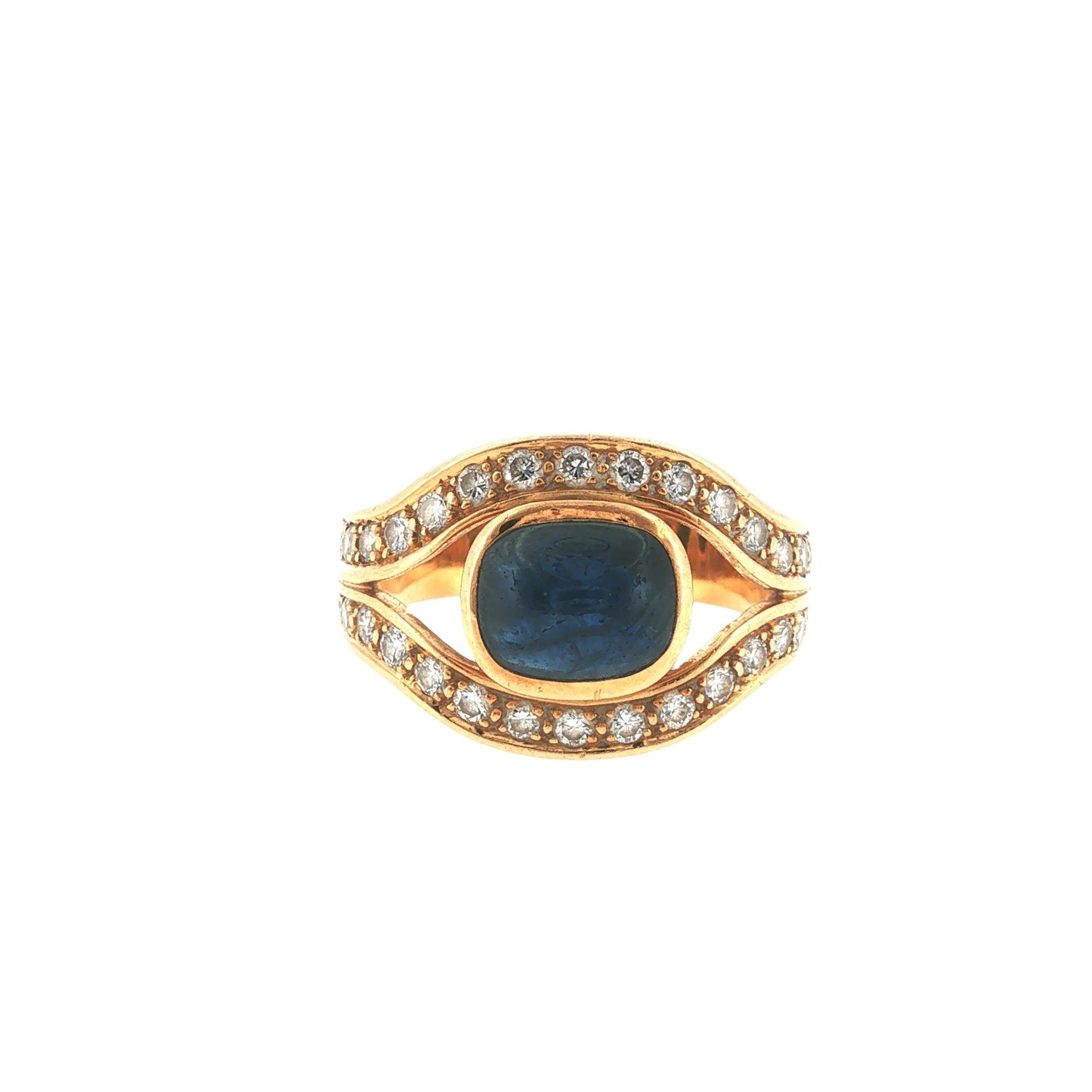 18K Gold Sapphire Cabochon Diamond Ring