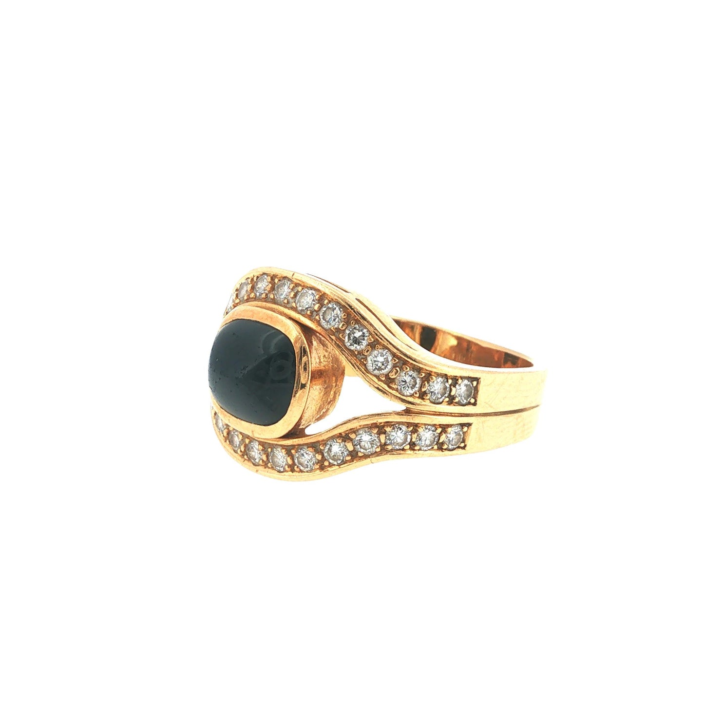 18K Gold Sapphire Cabochon Diamond Ring