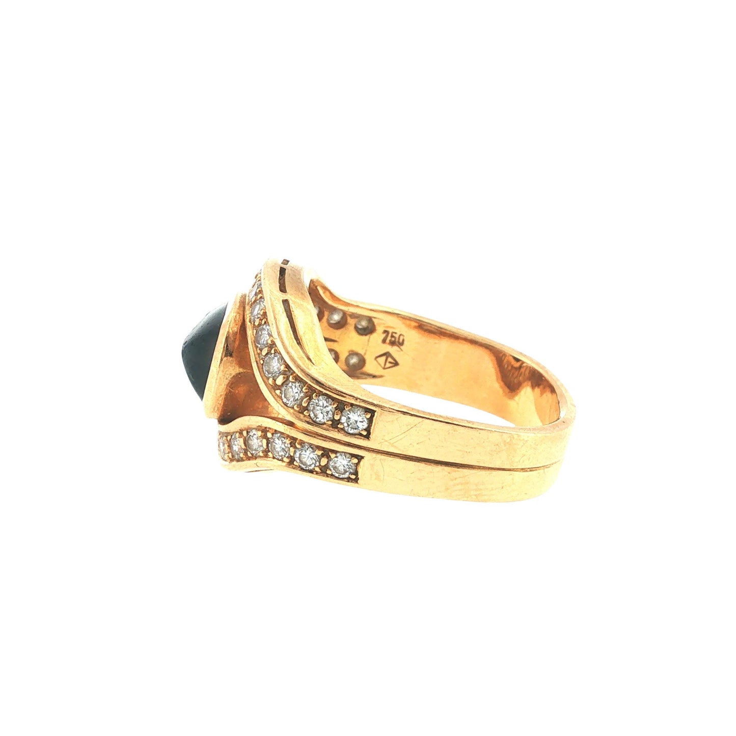 18K Gold Sapphire Cabochon Diamond Ring