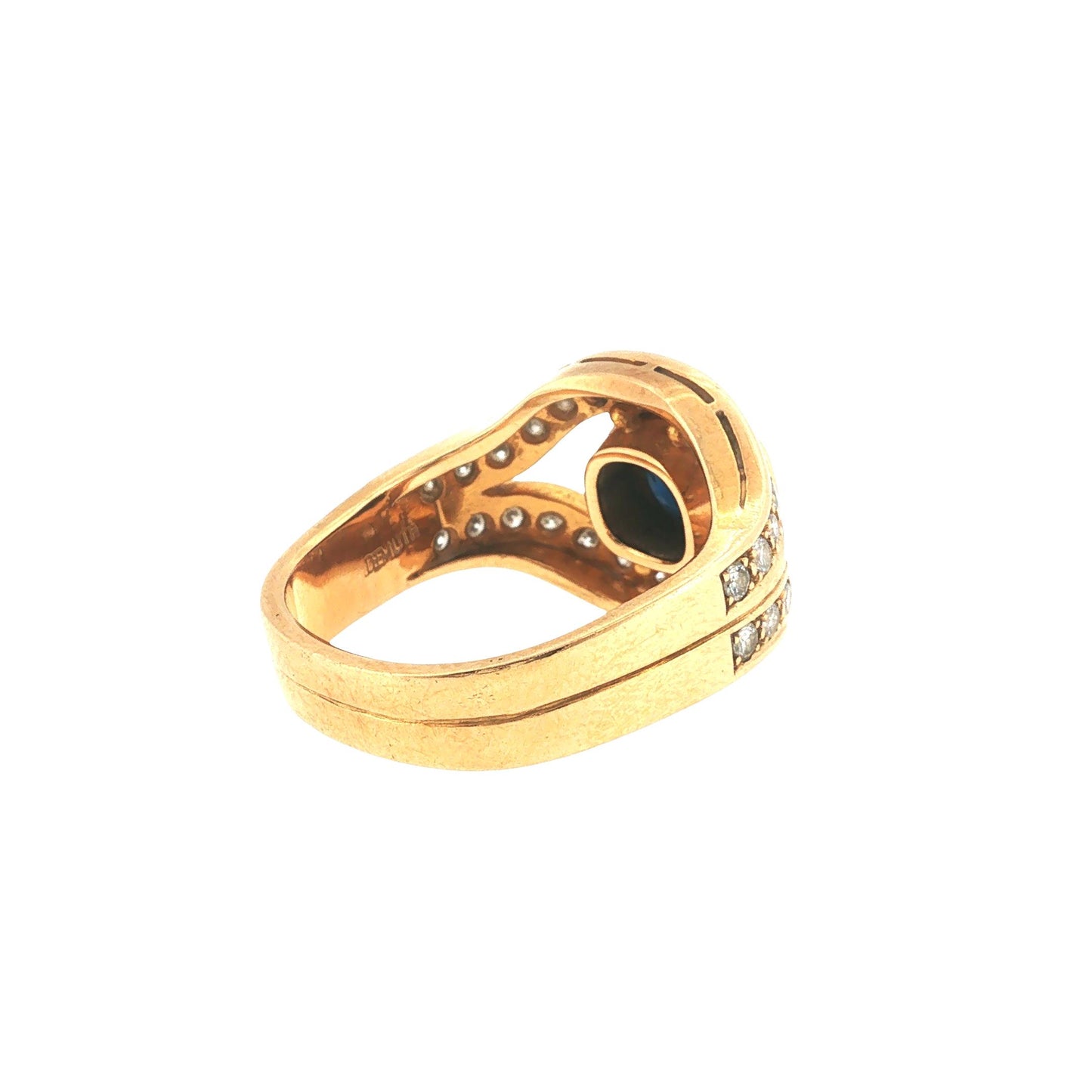 18K Gold Sapphire Cabochon Diamond Ring