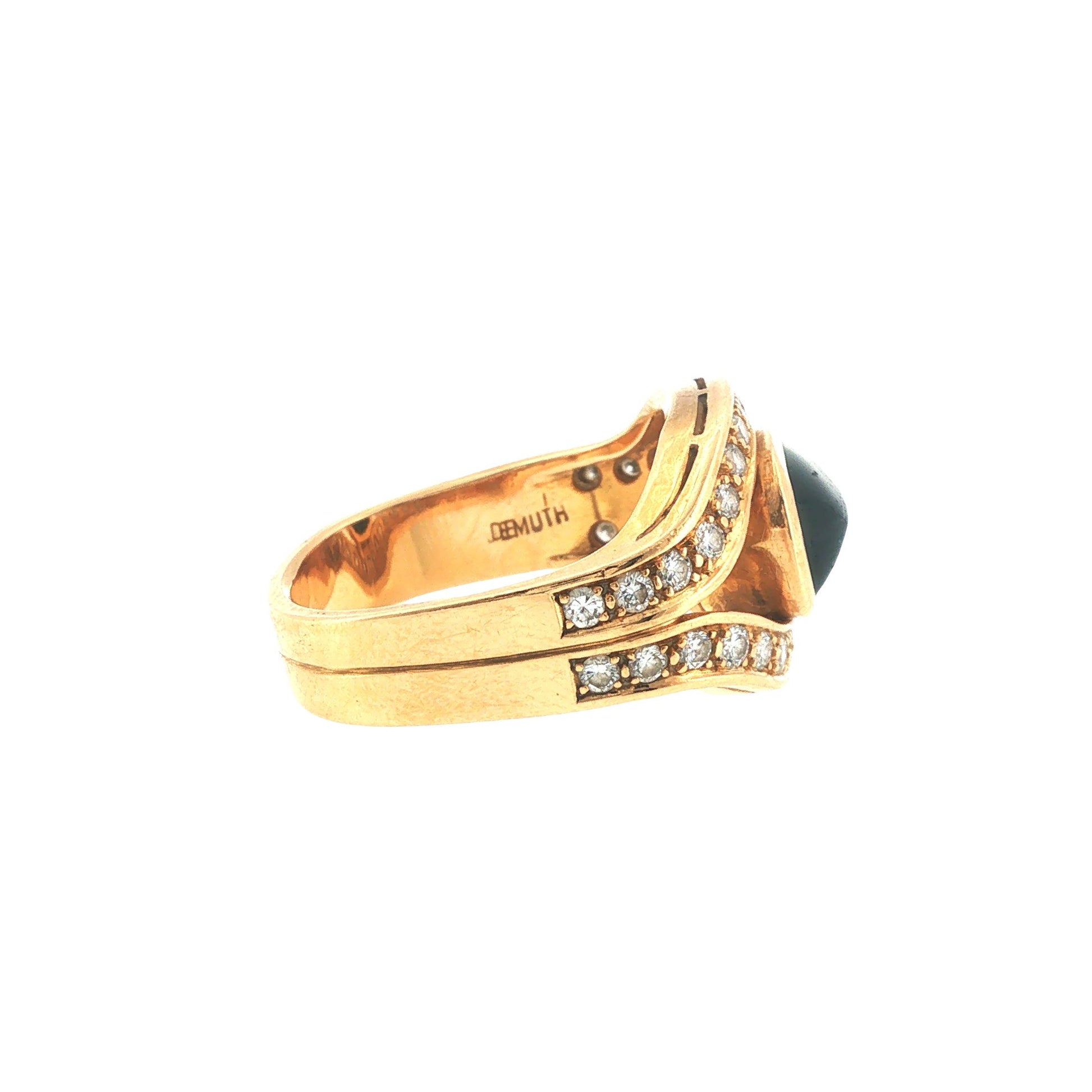 18K Gold Sapphire Cabochon Diamond Ring