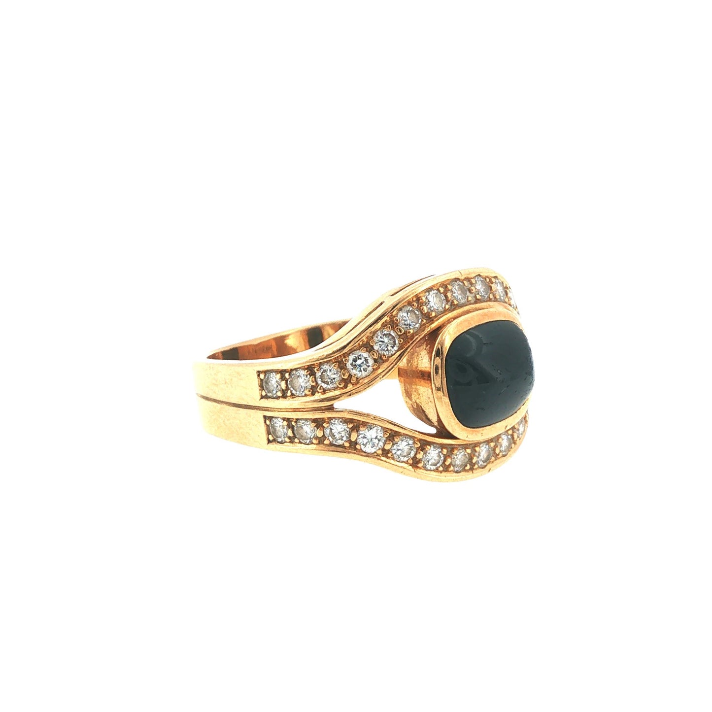 18K Gold Sapphire Cabochon Diamond Ring