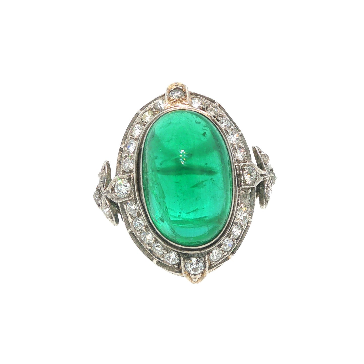 Mid-Century GIA Certified Emerald Cabochon Platinum Ring