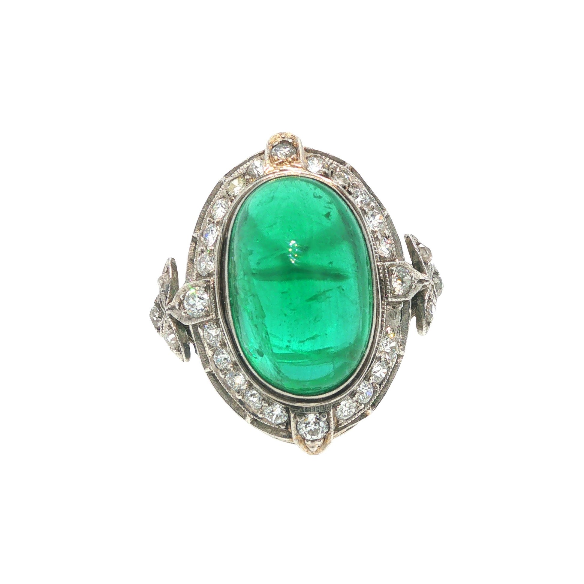 Mid-Century GIA Certified Emerald Cabochon Platinum Ring