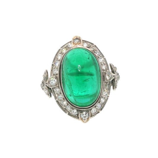 Mid-Century GIA Certified Emerald Cabochon Platinum Ring