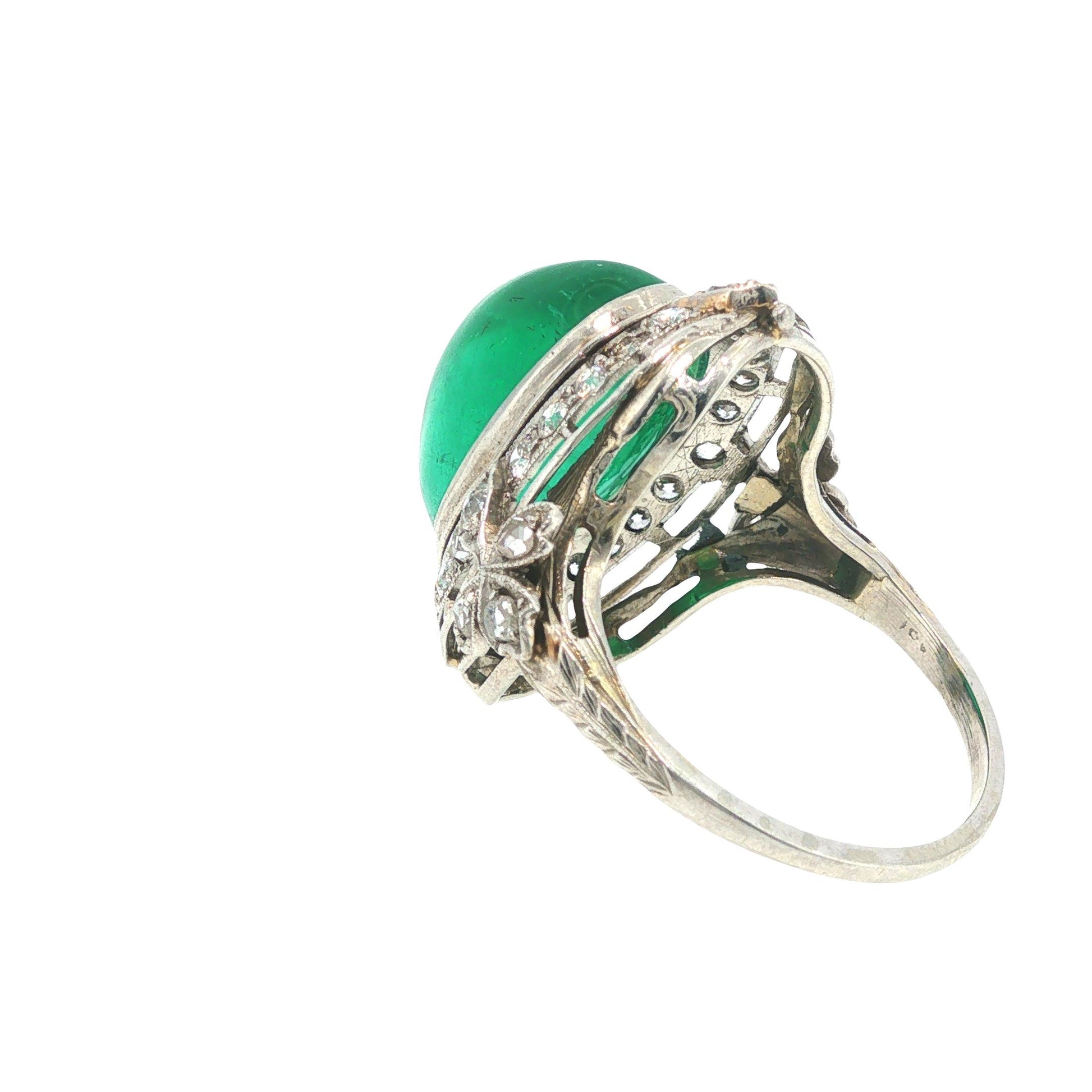 Mid-Century GIA Certified Emerald Cabochon Platinum Ring