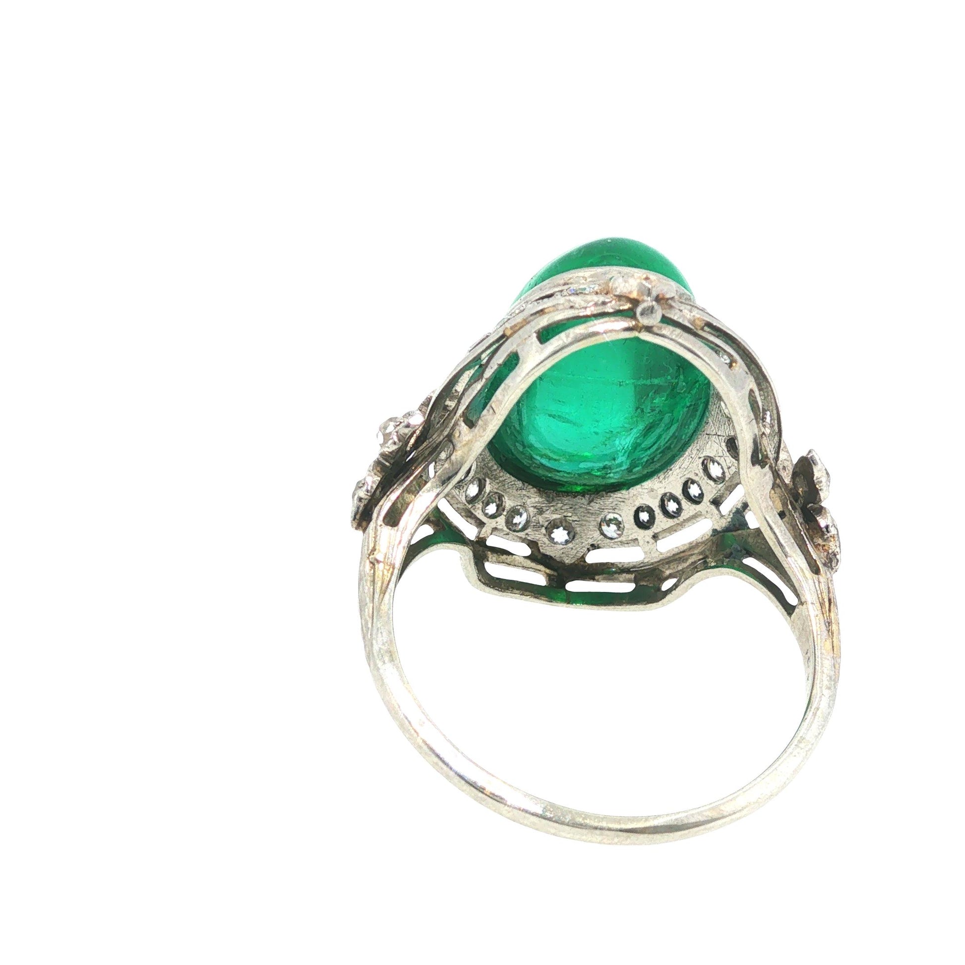 Mid-Century GIA Certified Emerald Cabochon Platinum Ring