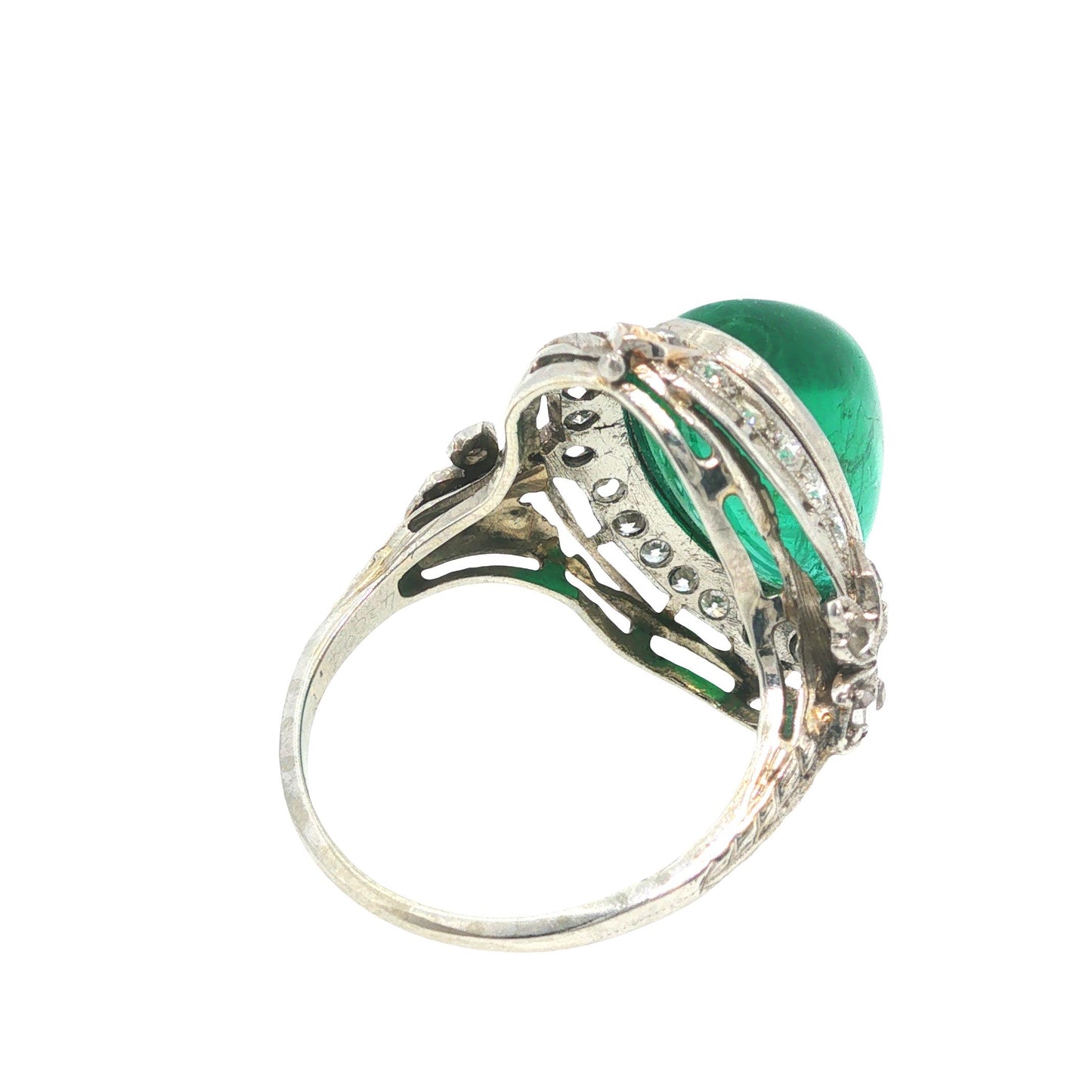 Mid-Century GIA Certified Emerald Cabochon Platinum Ring