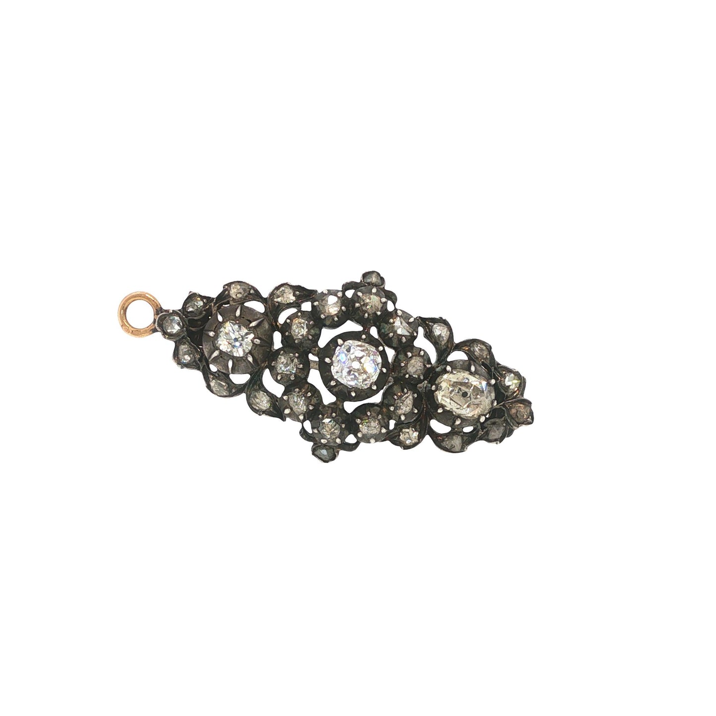 Victorian Gold & Silver Antique Diamond Floral Pendant Brooch