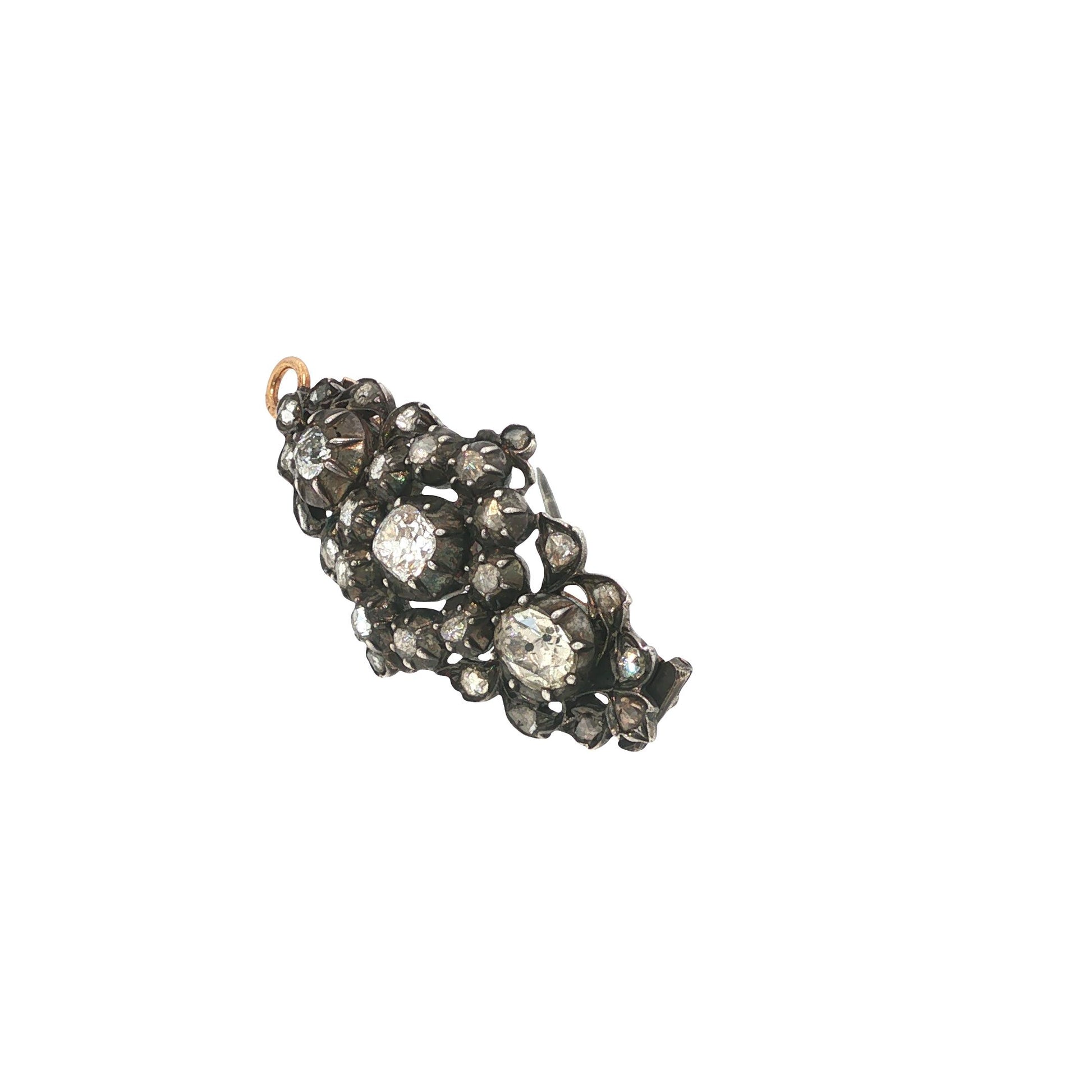 Victorian Gold & Silver Antique Diamond Floral Pendant Brooch