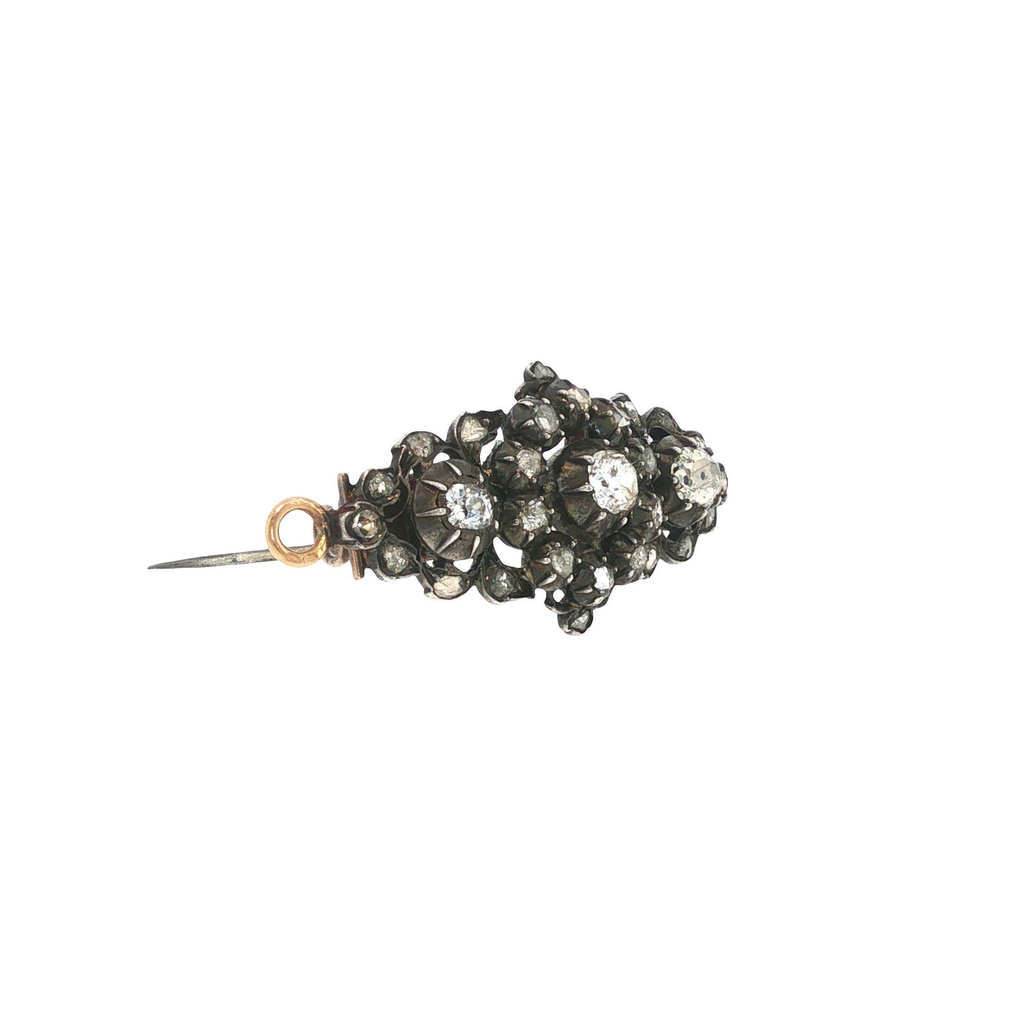 Victorian Gold & Silver Antique Diamond Floral Pendant Brooch