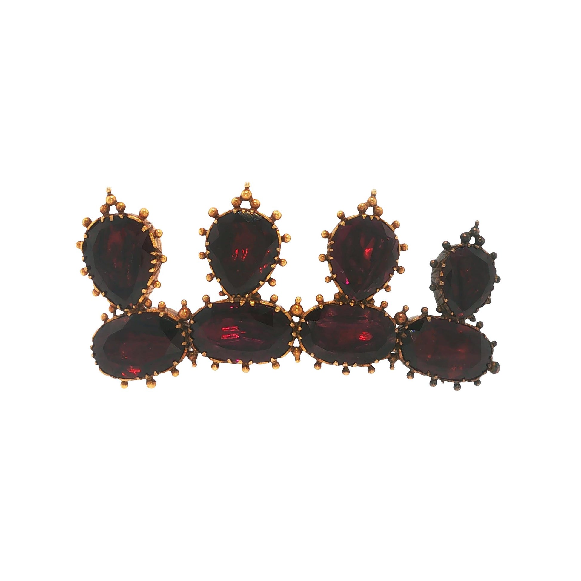 Early Victorian 18K Gold Garnet Crown Brooch