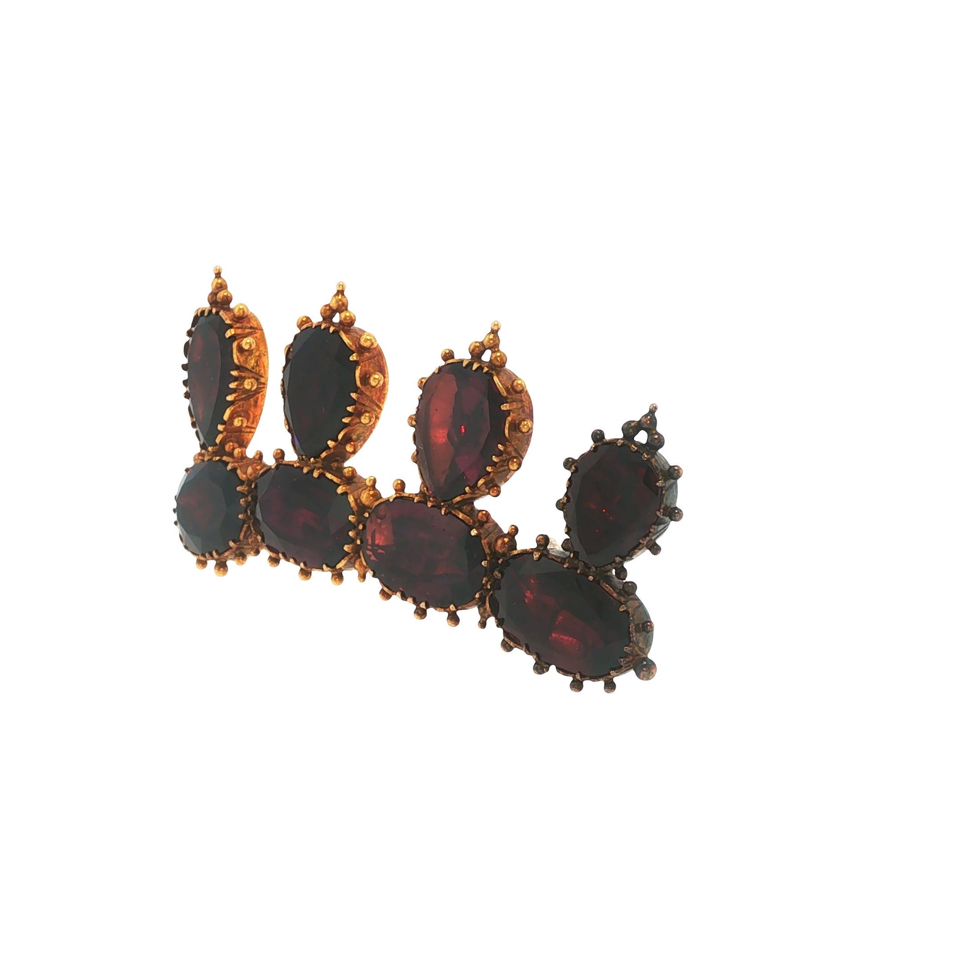Early Victorian 18K Gold Garnet Crown Brooch