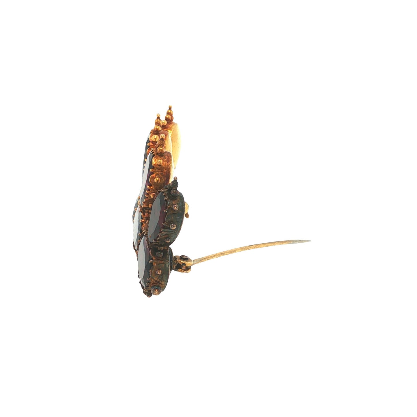 Early Victorian 18K Gold Garnet Crown Brooch