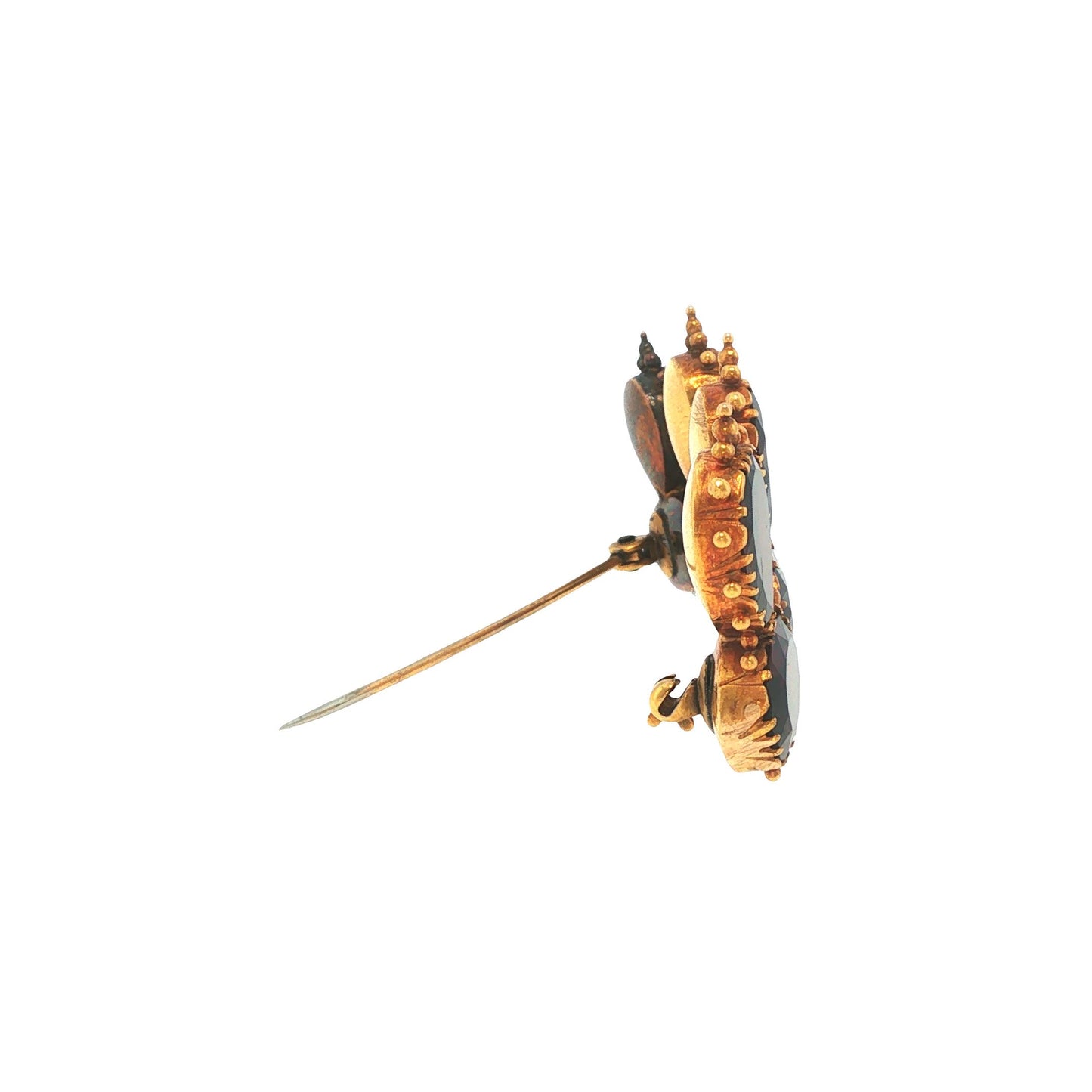 Early Victorian 18K Gold Garnet Crown Brooch