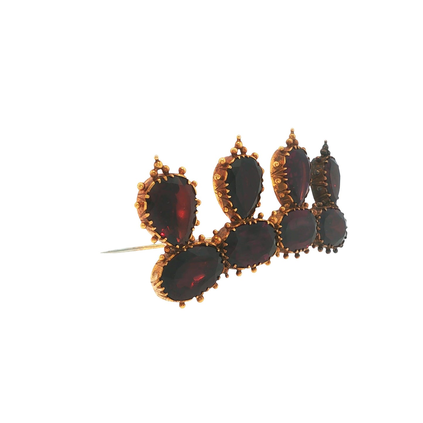 Early Victorian 18K Gold Garnet Crown Brooch