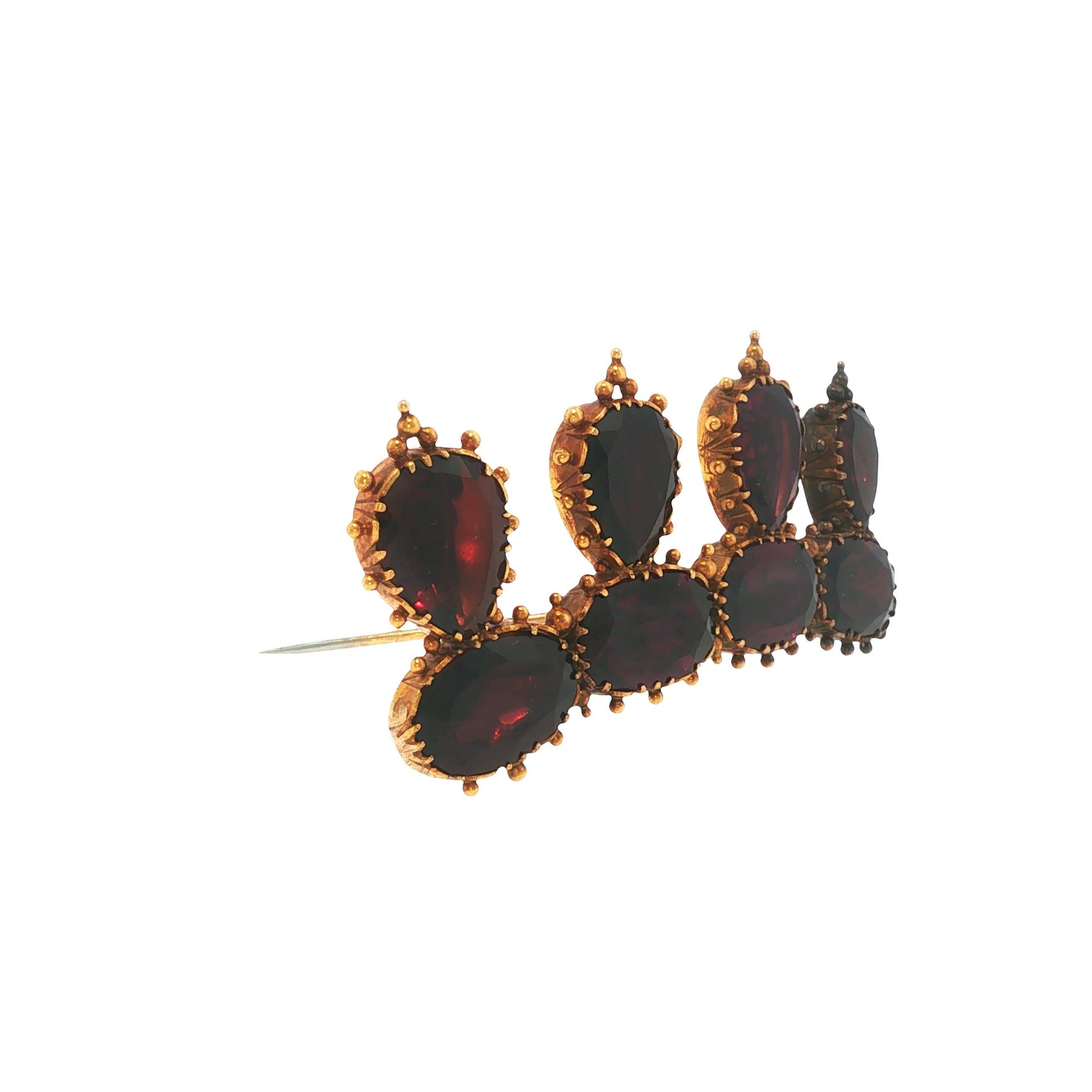 Early Victorian 18K Gold Garnet Crown Brooch