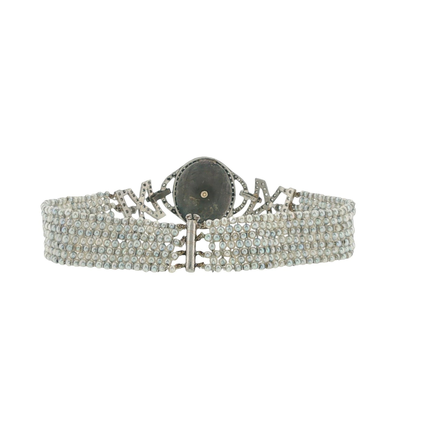 Art Deco Platinum Guilloché Enamel, Diamond & Seed Pearl Bracelet