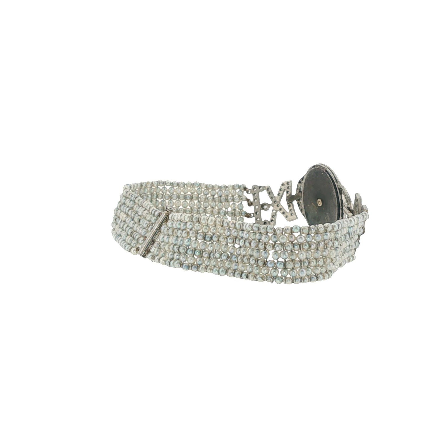 Art Deco Platinum Guilloché Enamel, Diamond & Seed Pearl Bracelet