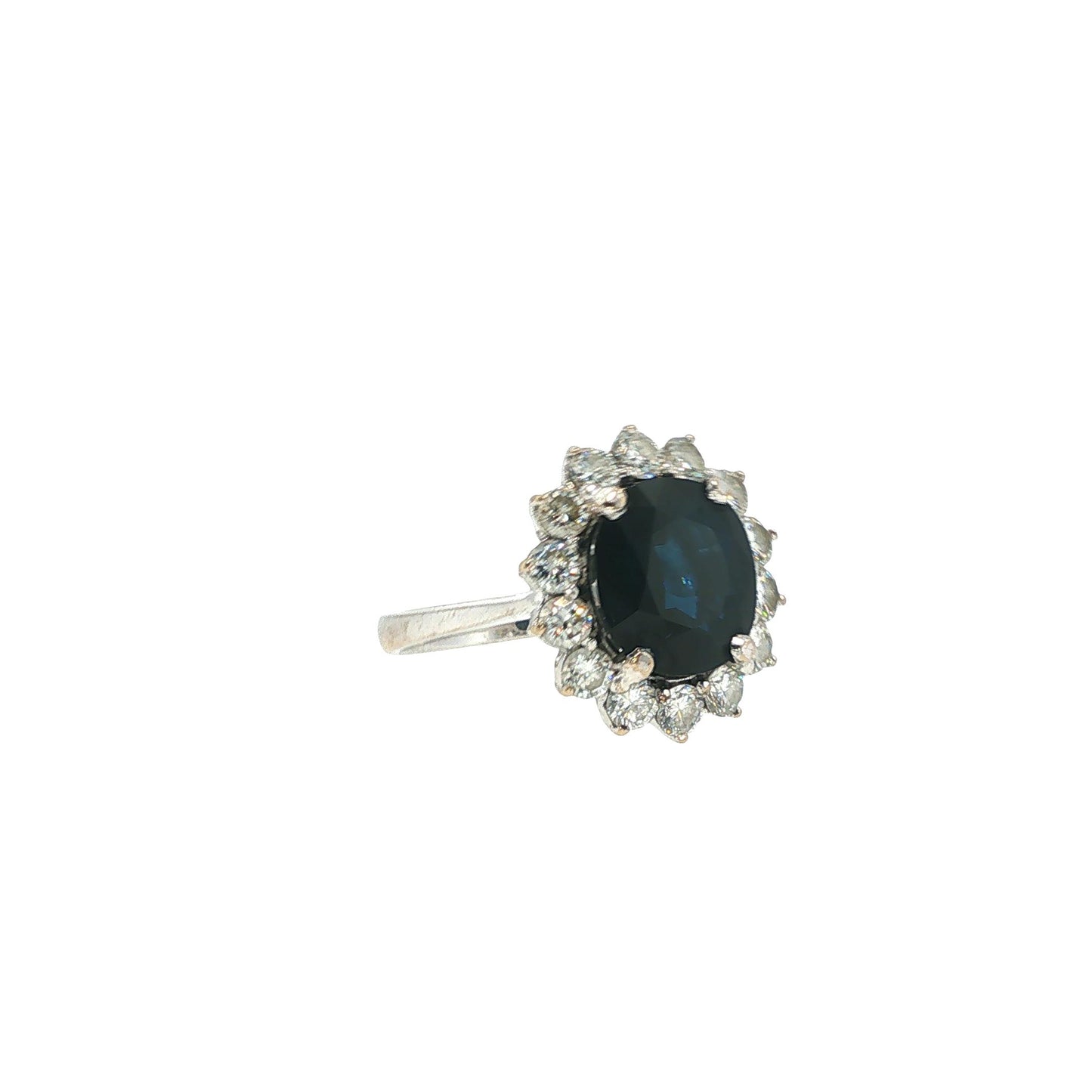 18K White Gold 4.80 Carat Sapphire & 1.82 Carat Diamond Cluster Ring