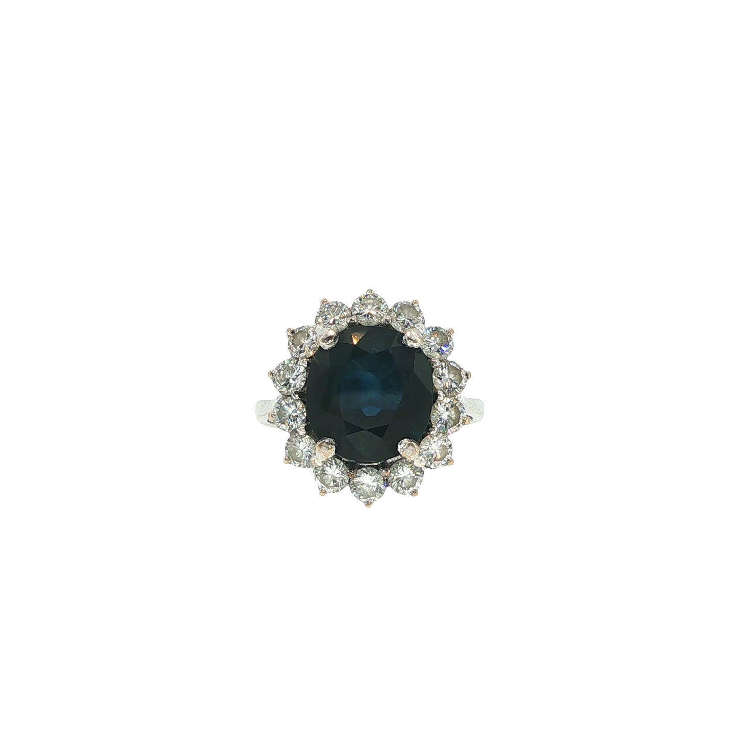 18K White Gold 4.80 Carat Sapphire & 1.82 Carat Diamond Cluster Ring