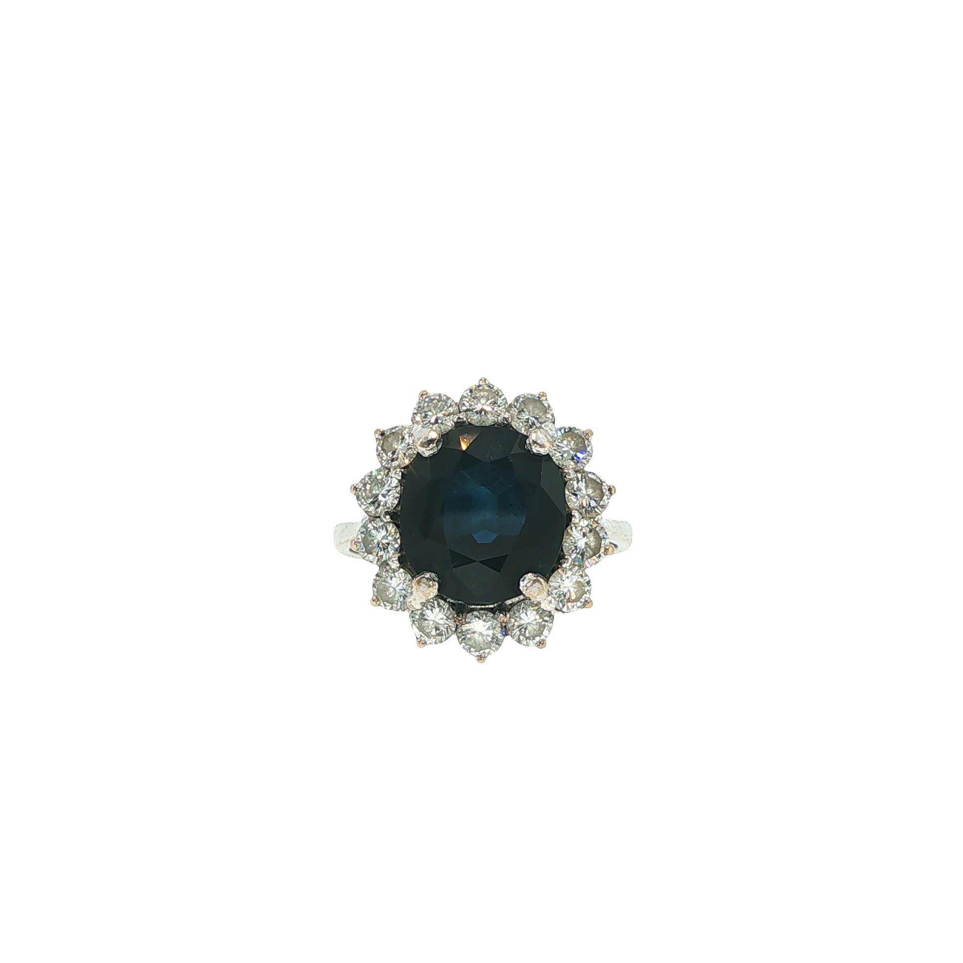 18K White Gold 4.80 Carat Sapphire & 1.82 Carat Diamond Cluster Ring