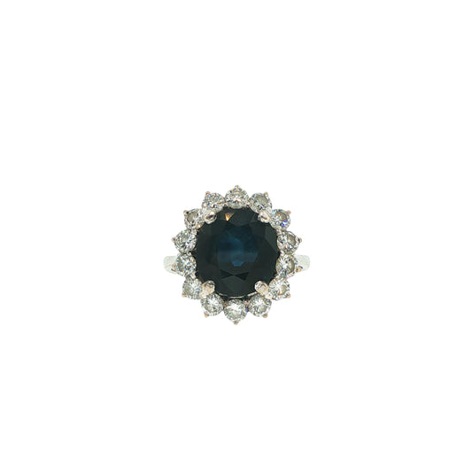 18K White Gold 4.80 Carat Sapphire & 1.82 Carat Diamond Cluster Ring