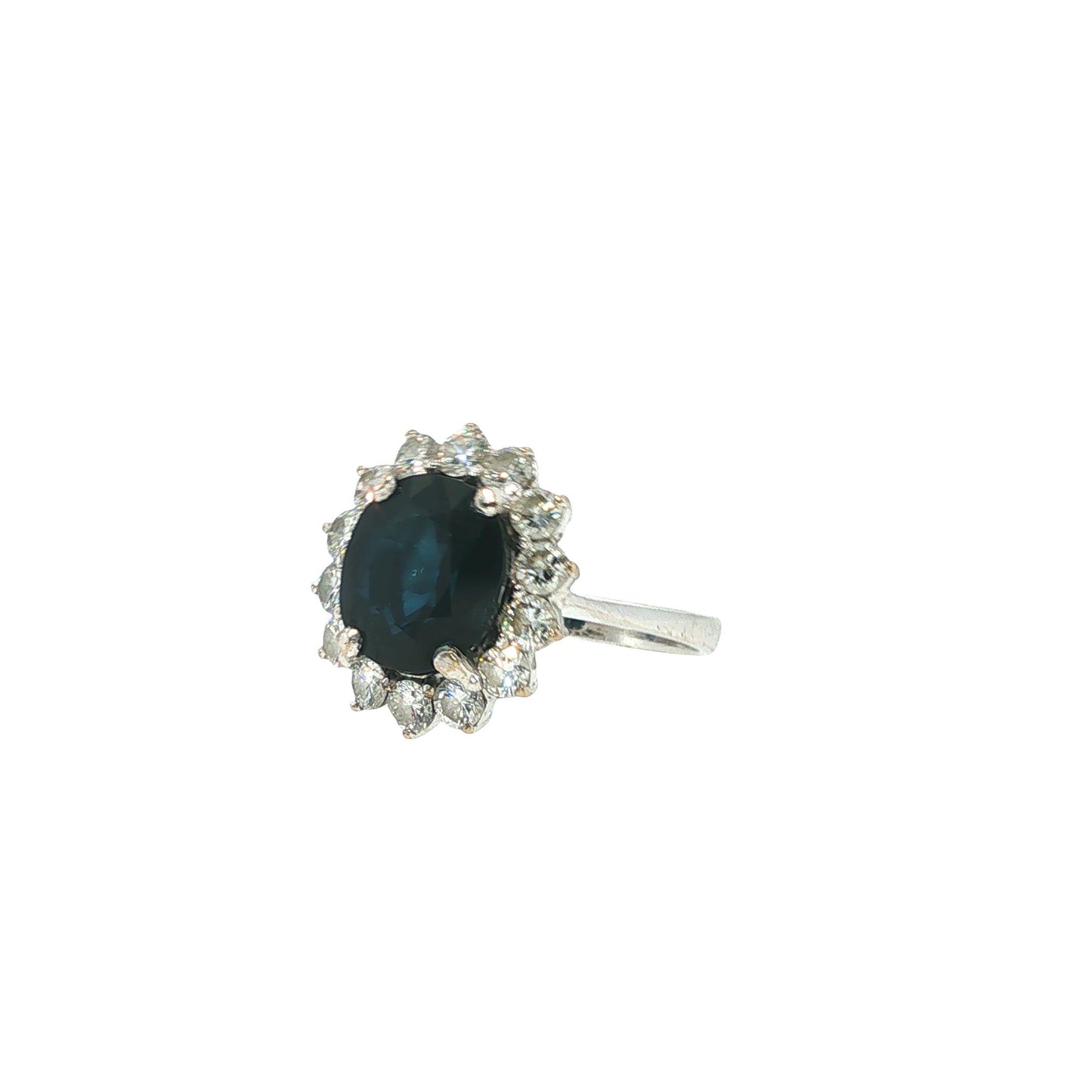 18K White Gold 4.80 Carat Sapphire & 1.82 Carat Diamond Cluster Ring