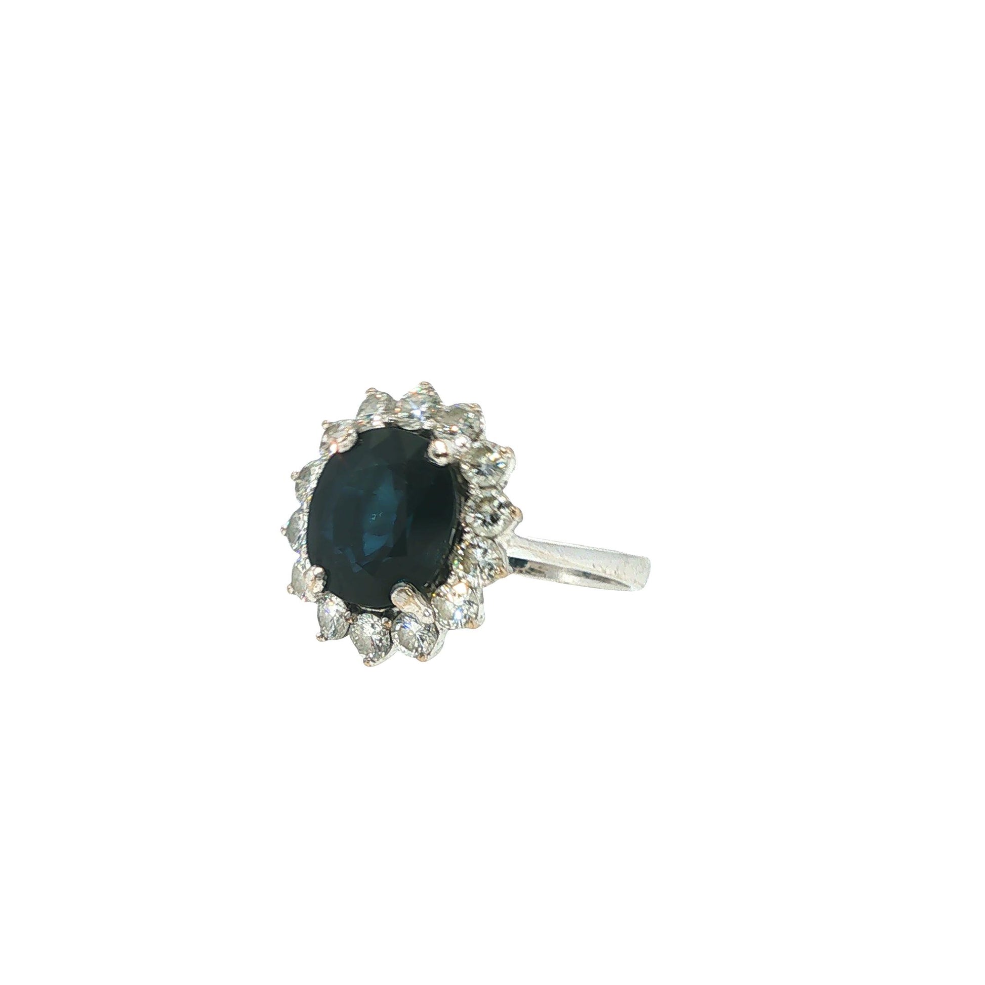 18K White Gold 4.80 Carat Sapphire & 1.82 Carat Diamond Cluster Ring
