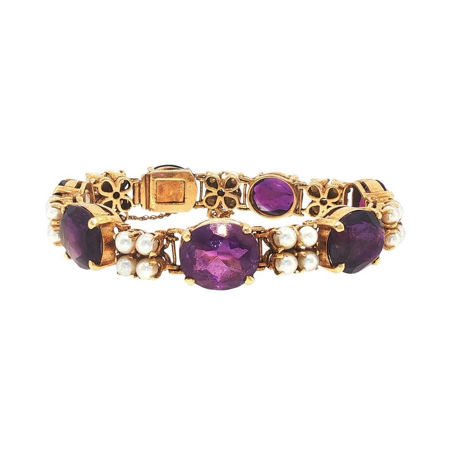 14K Gold Pearl Amethyst Bracelet