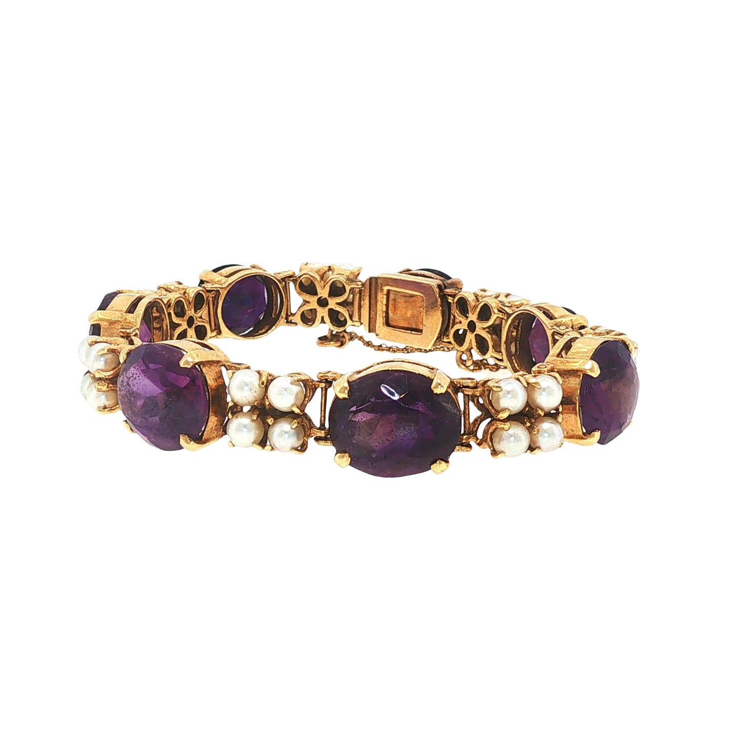 14K Gold Pearl Amethyst Bracelet