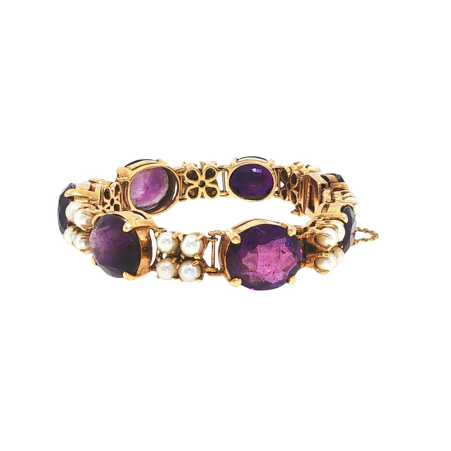 14K Gold Pearl Amethyst Bracelet
